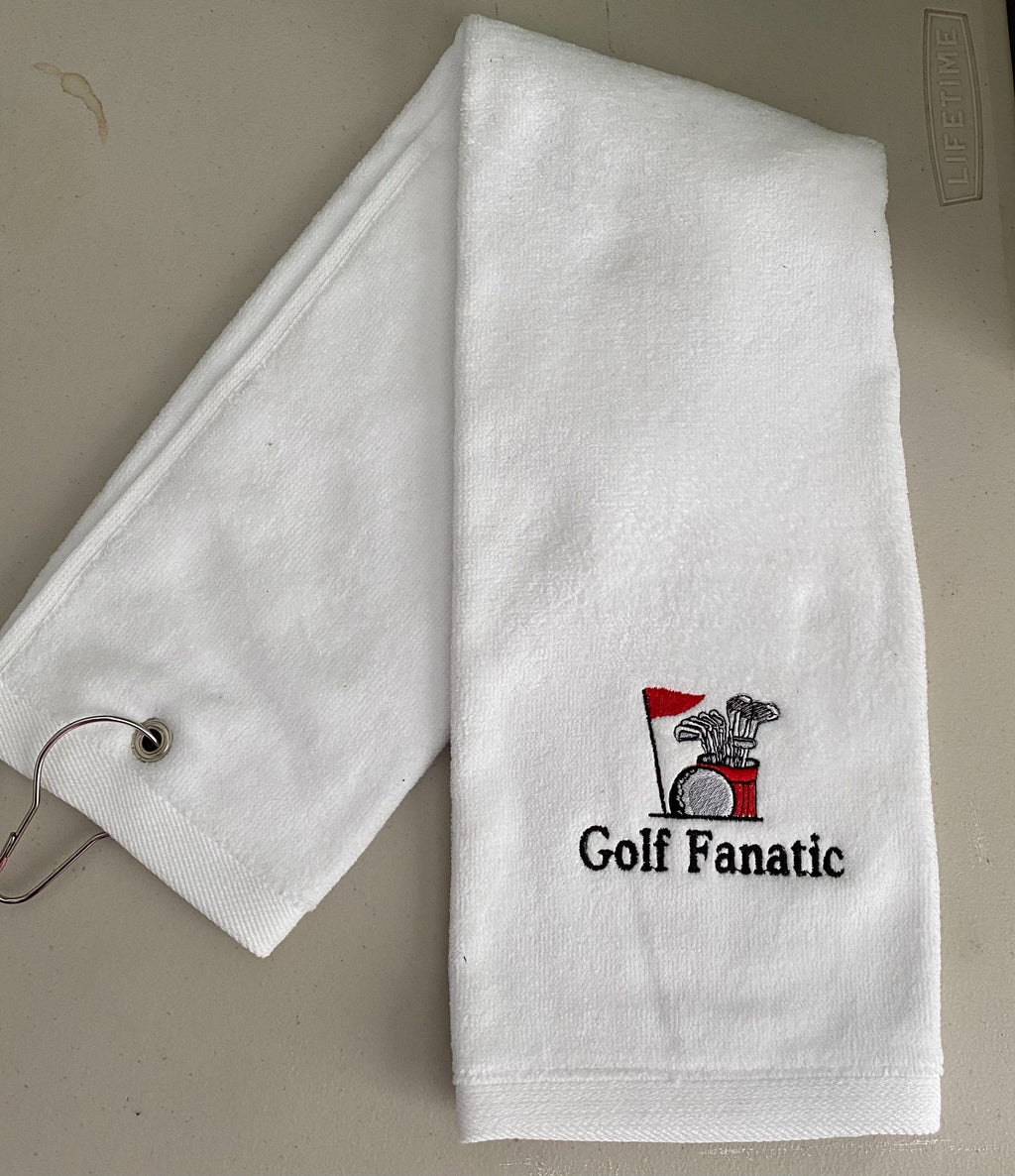 Golf Fanatic Embroidered Towel – Golf Bag and Flag Design