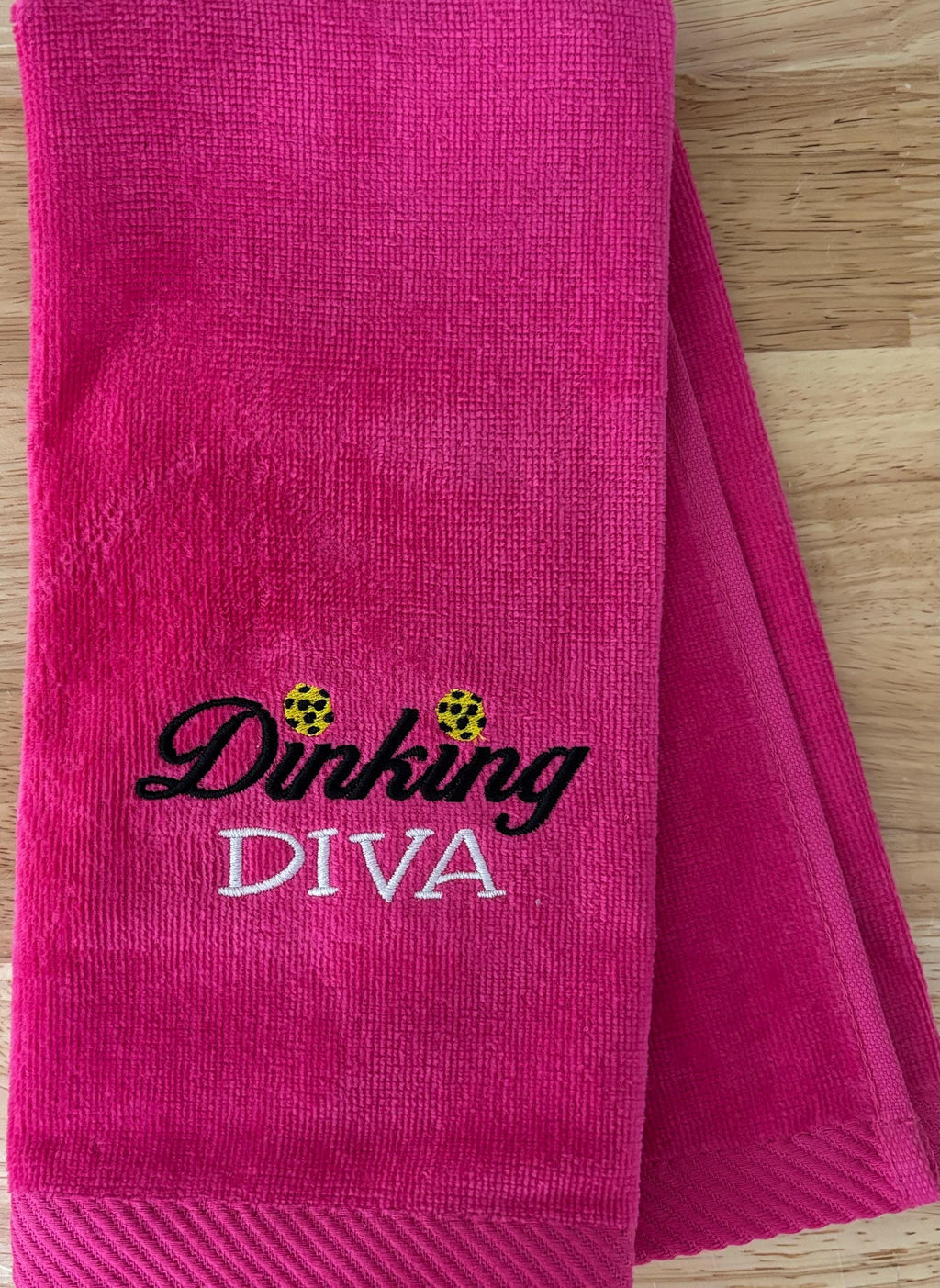Dinking Diva Pickleball Towel – Hot Pink-Embroidered Cotton velour