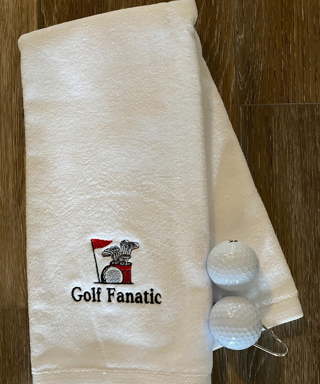 Golf Fanatic Embroidered Towel – Golf Bag and Flag Design