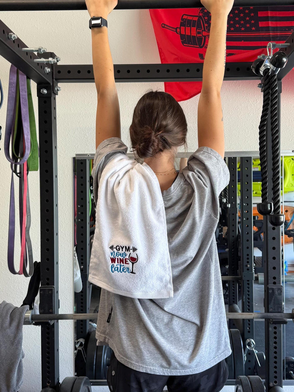 Embroidered Workout Gym Towel - Custom Fitness Towel -Gym Now, Wine later