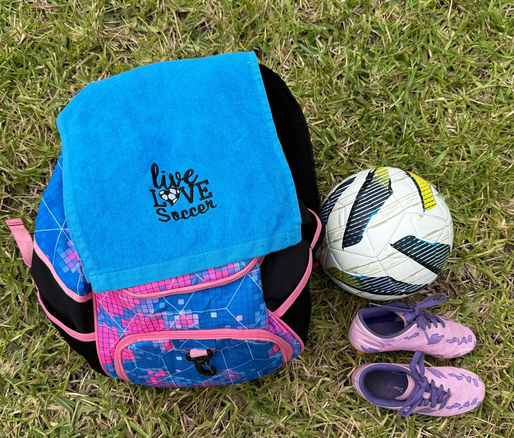 Personalized Embroidered Soccer Towel: Custom Name & Number, Soft Cotton