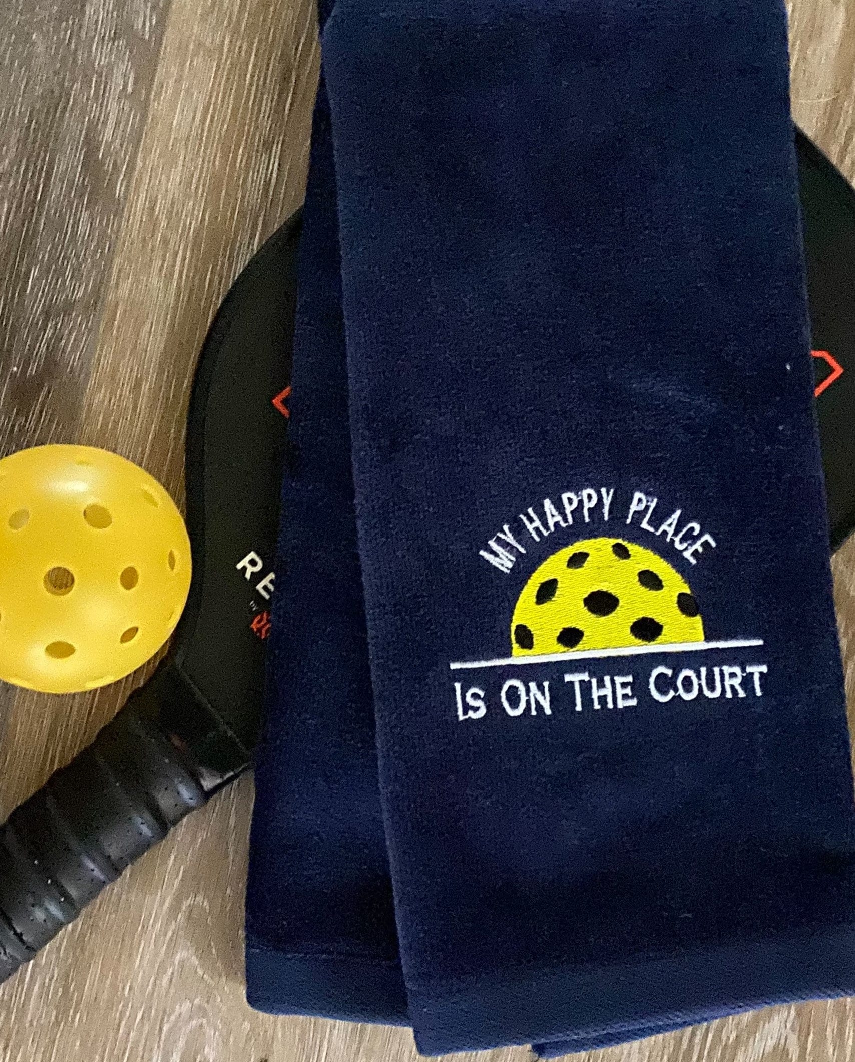 Personalized Pickleball Towel | Embroidered Cotton Sports Gift |My Happy Place is on the Court