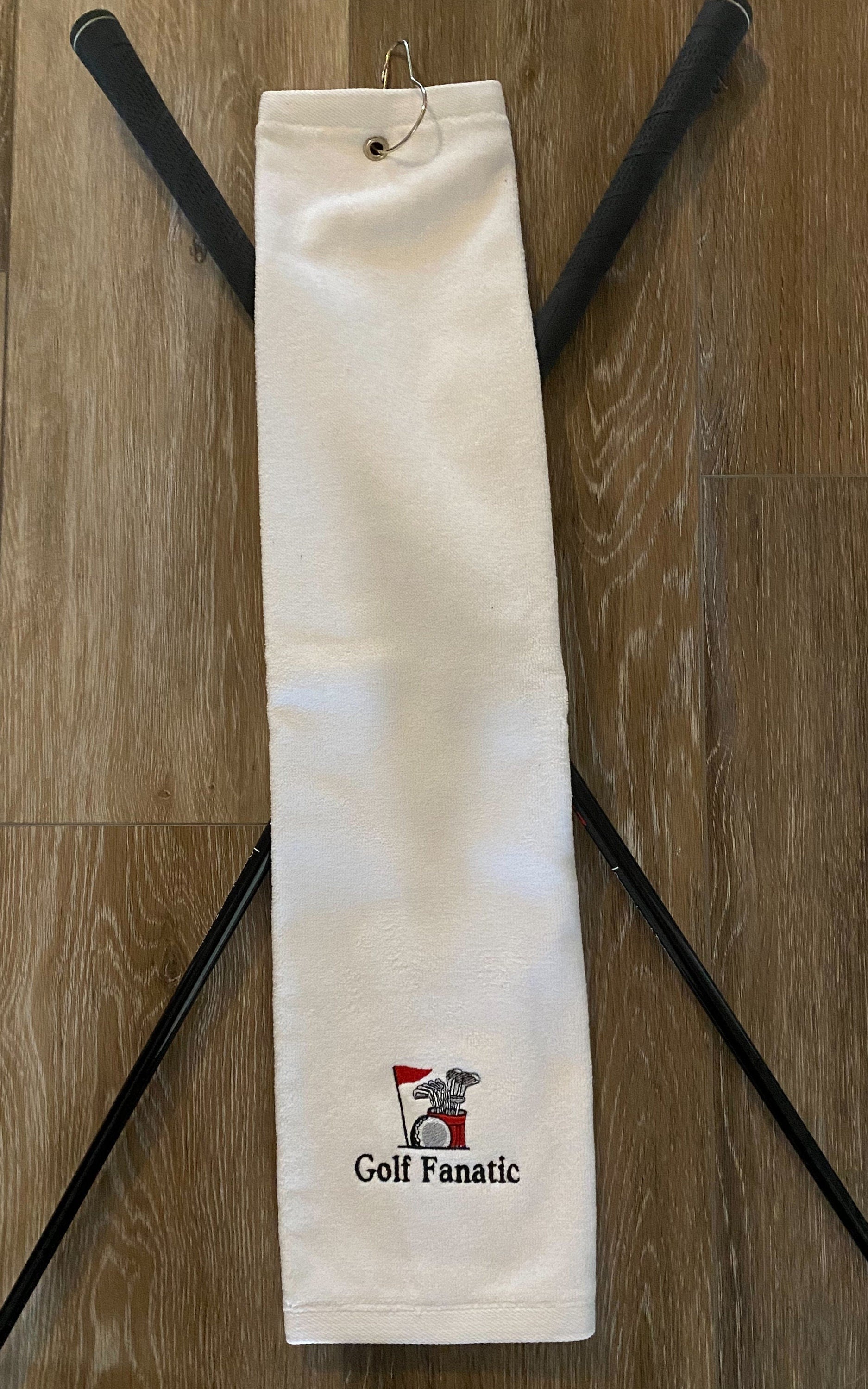 Golf Fanatic Embroidered Towel – Golf Bag and Flag Design