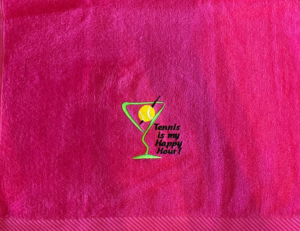 Custom Embroidered Tennis Towel – “Tennis Is My Happy Hour” Gift for Tennis Players