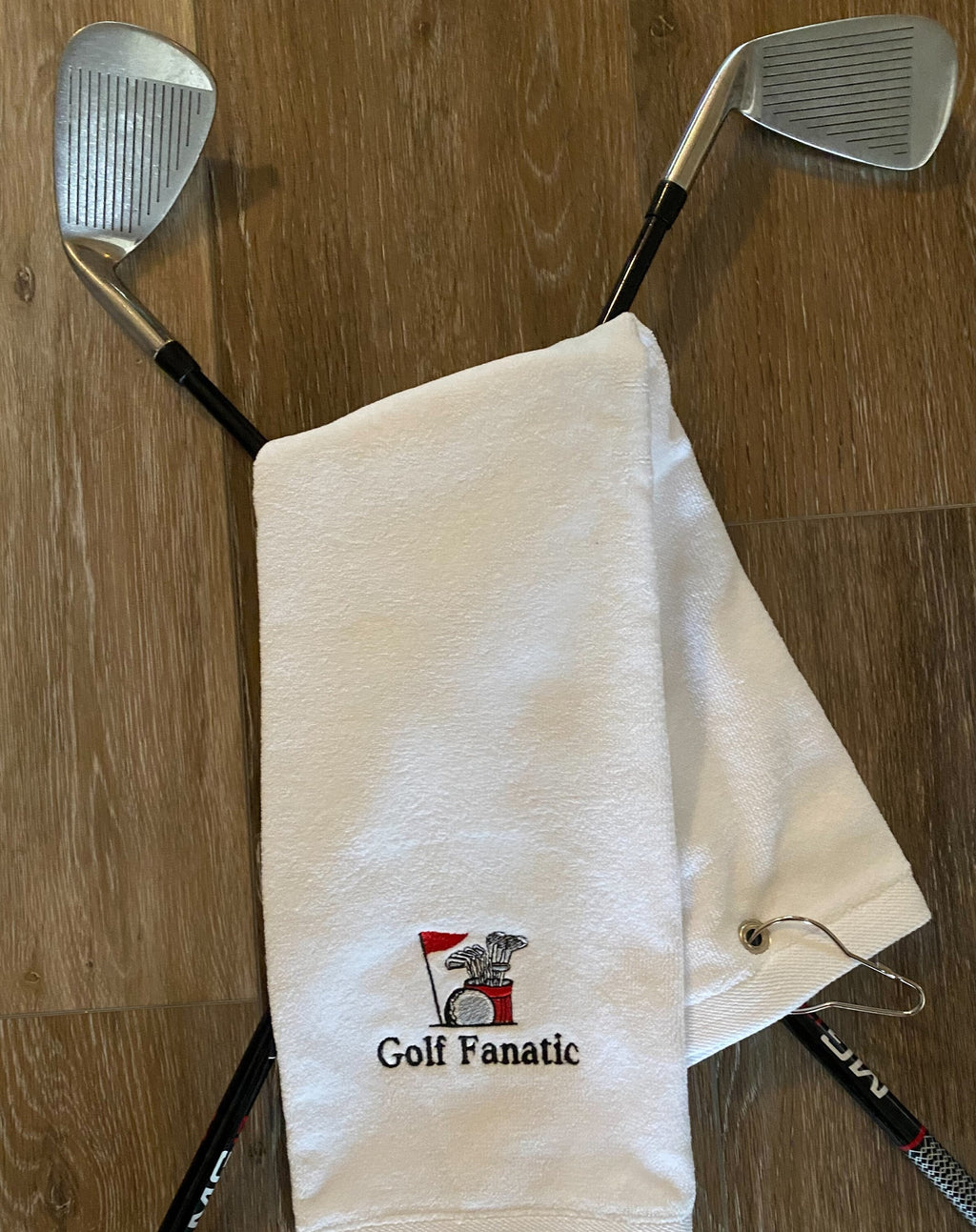 Golf Fanatic Embroidered Towel – Golf Bag and Flag Design