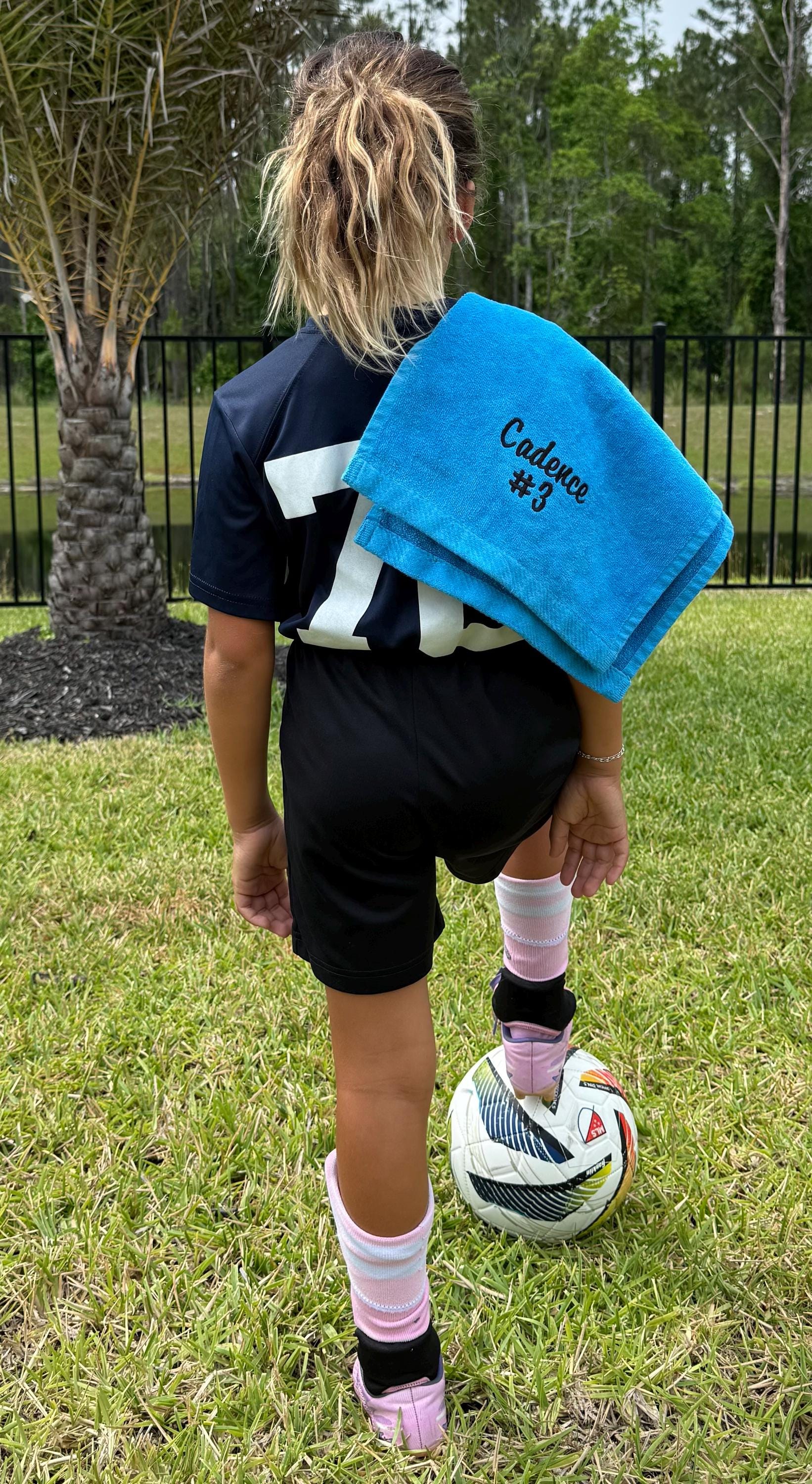 Personalized Embroidered Soccer Towel: Custom Name & Number, Soft Cotton