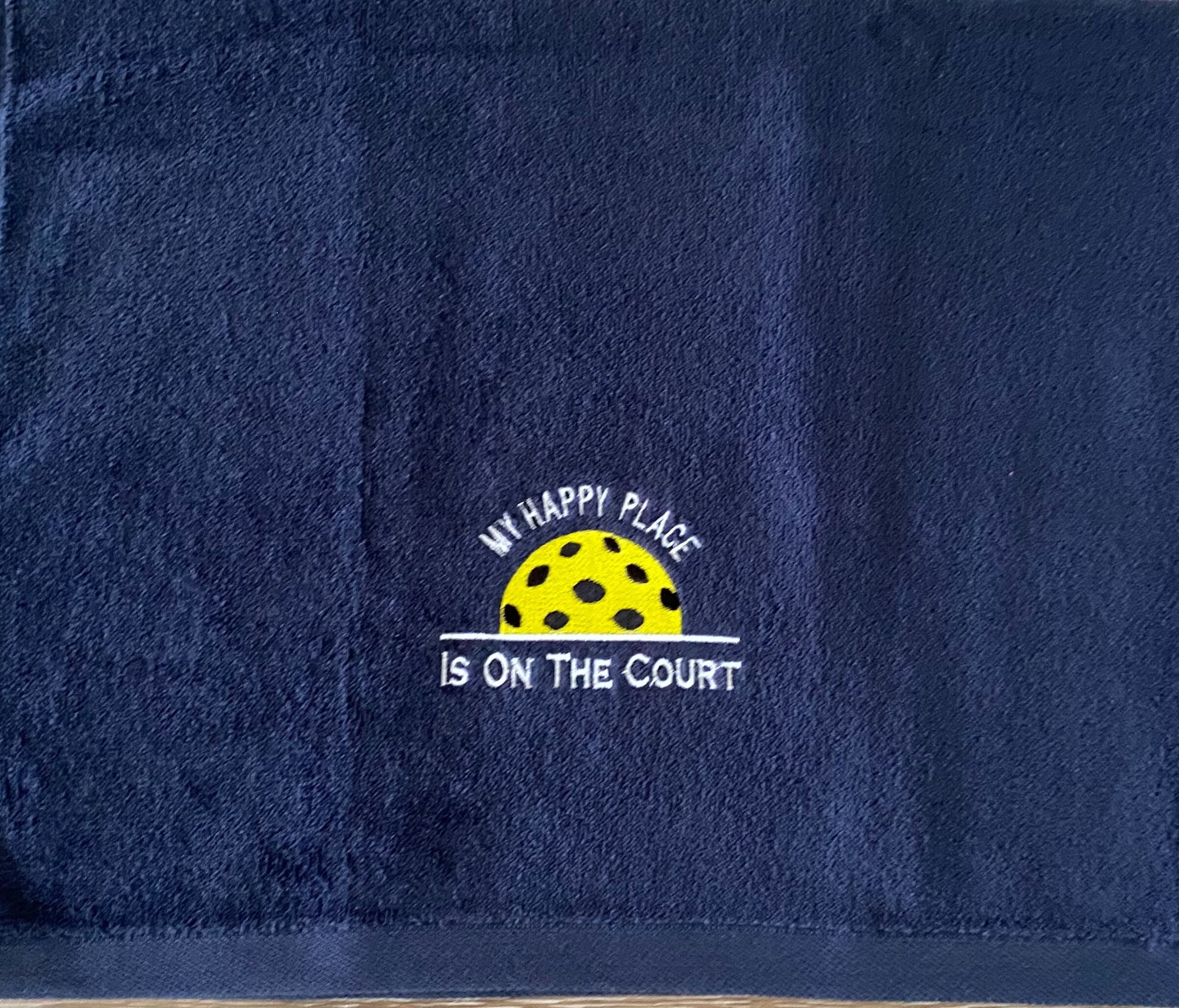 Personalized Pickleball Towel | Embroidered Cotton Sports Gift |My Happy Place is on the Court