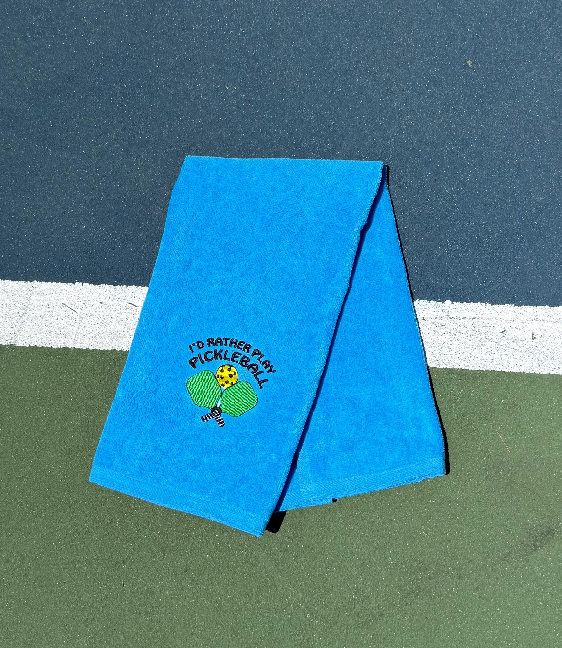 Embroidered Pickleball Towel: Personalized Cotton Velour, "I'd Rather Play"