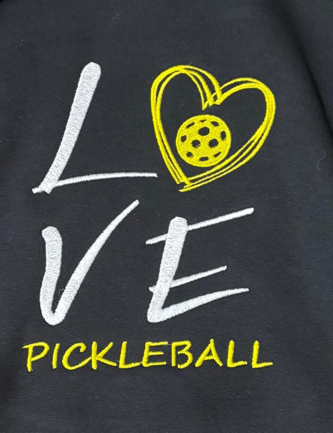 Embroidered Pickleball Hoodie – "Love Pickleball" Design, Cozy Fleece Sweatshirt