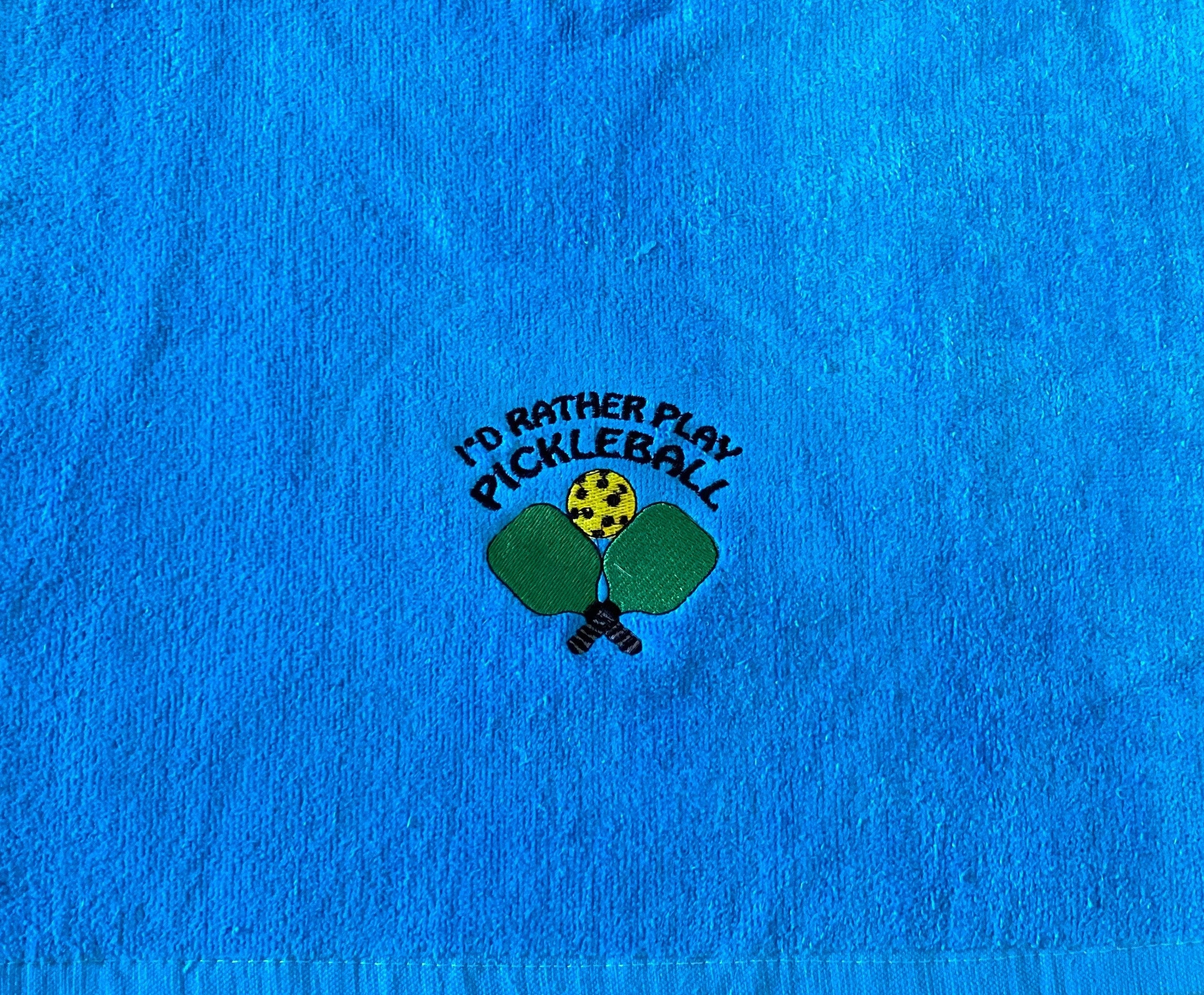 Embroidered Pickleball Towel: Personalized Cotton Velour, "I'd Rather Play"