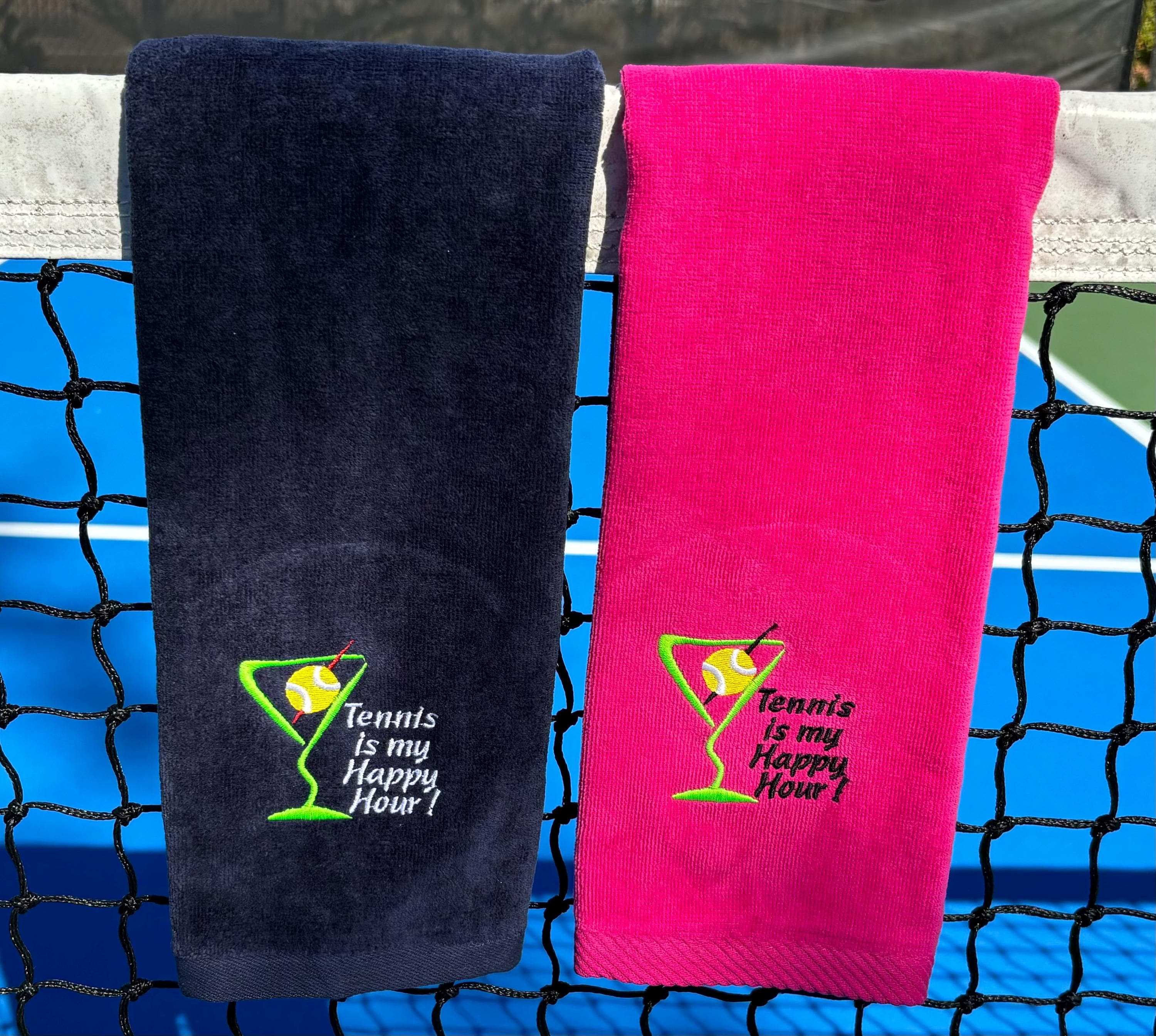 Custom Embroidered Tennis Towel – “Tennis Is My Happy Hour” Gift for Tennis Players