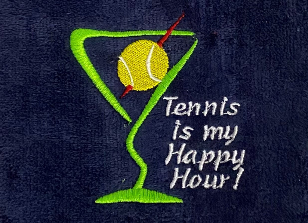 Custom Embroidered Tennis Towel – “Tennis Is My Happy Hour” Gift for Tennis Players