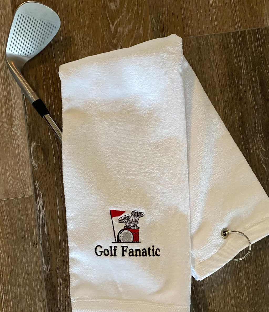 Golf Fanatic Embroidered Towel – Golf Bag and Flag Design