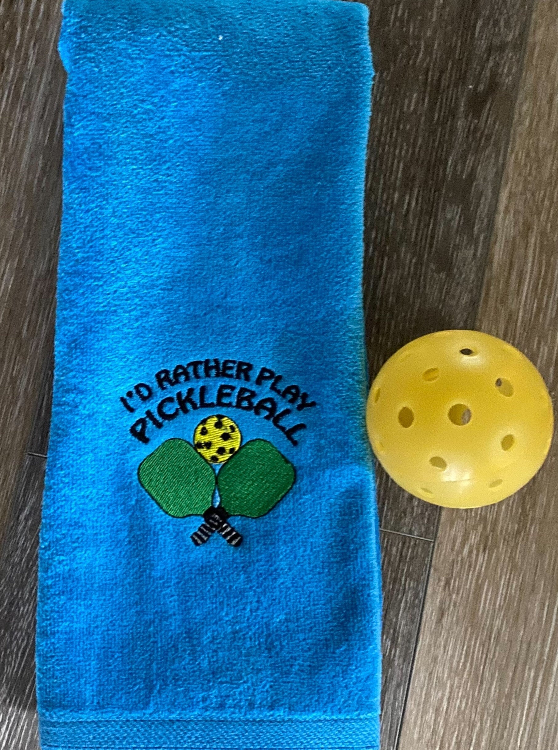 Embroidered Pickleball Towel: Personalized Cotton Velour, "I'd Rather Play"