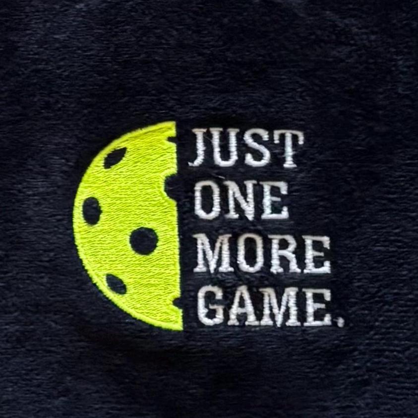 Personalized Pickleball Towel – “Just One More Game” | Embroidered