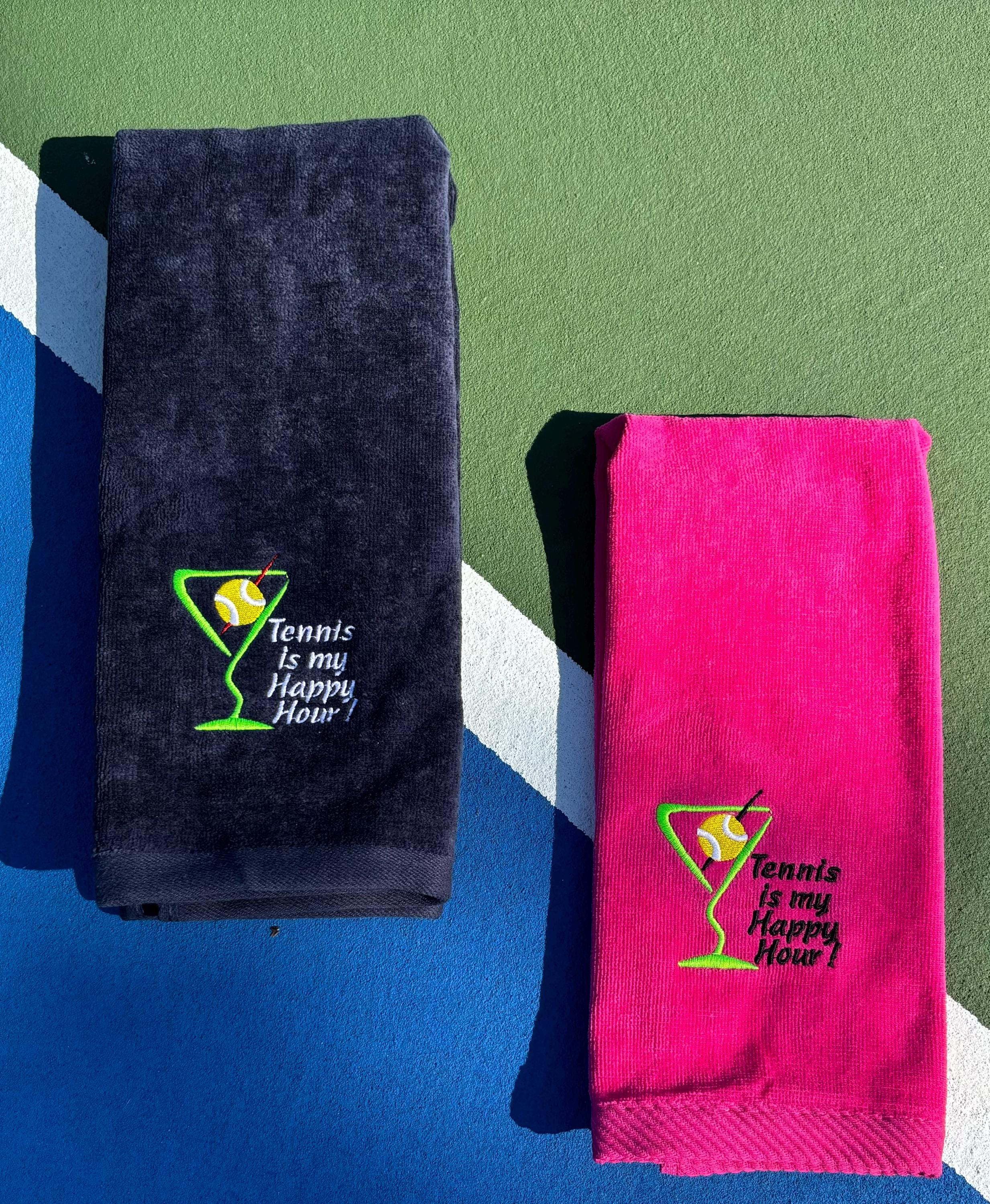 Custom Embroidered Tennis Towel – “Tennis Is My Happy Hour” Gift for Tennis Players