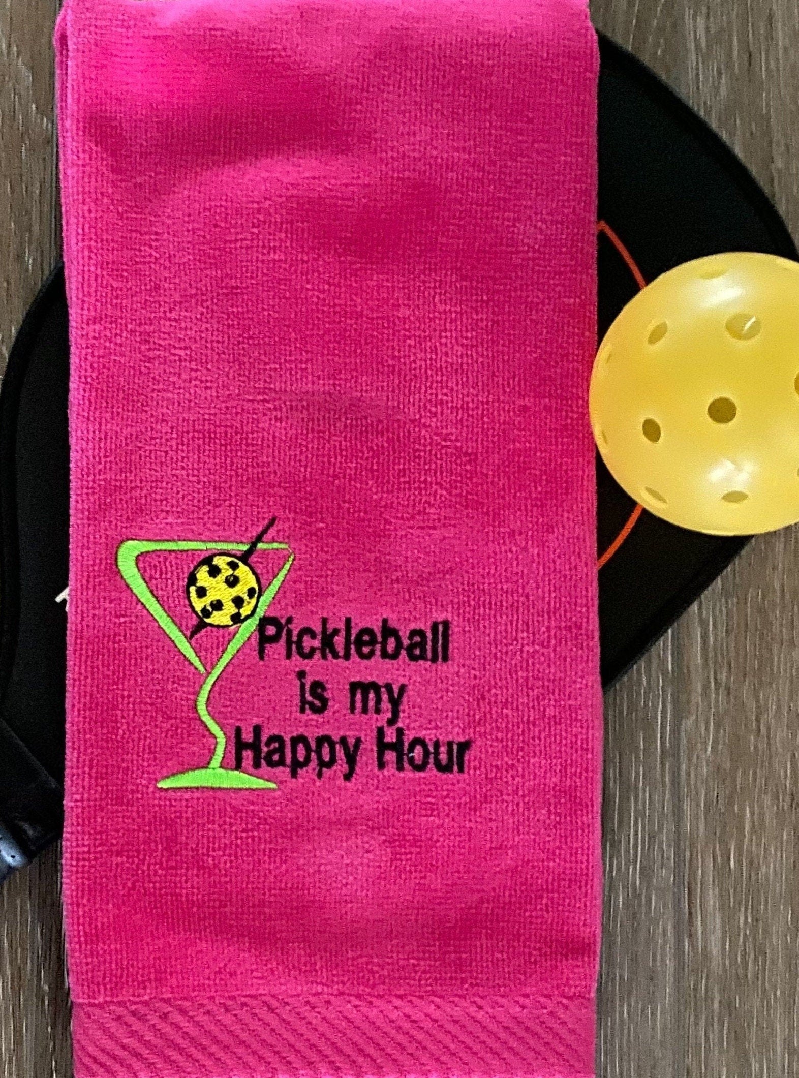 Personalized Pickleball Towel – “Pickleball Is My Happy Hour” | Embroidered