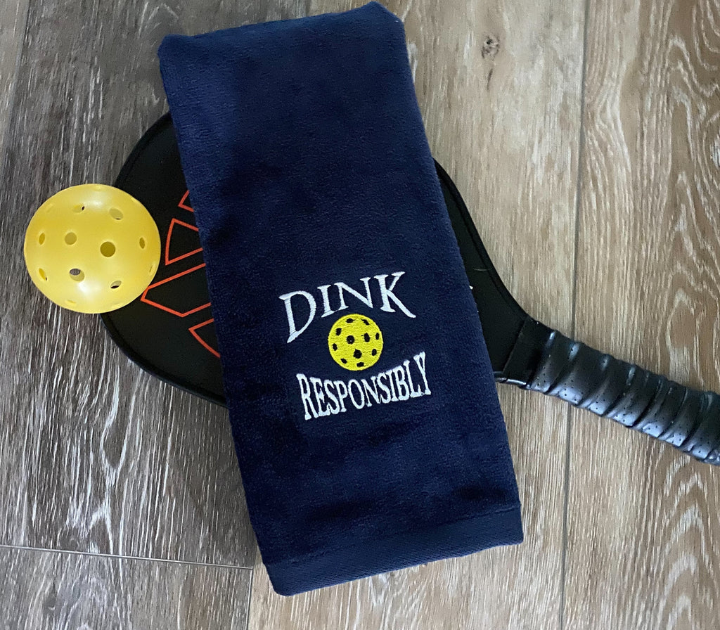 Personalized Pickleball towel- Navy blue or Pink towel-Embroidered- "Dink Responsibly"  Towel –
