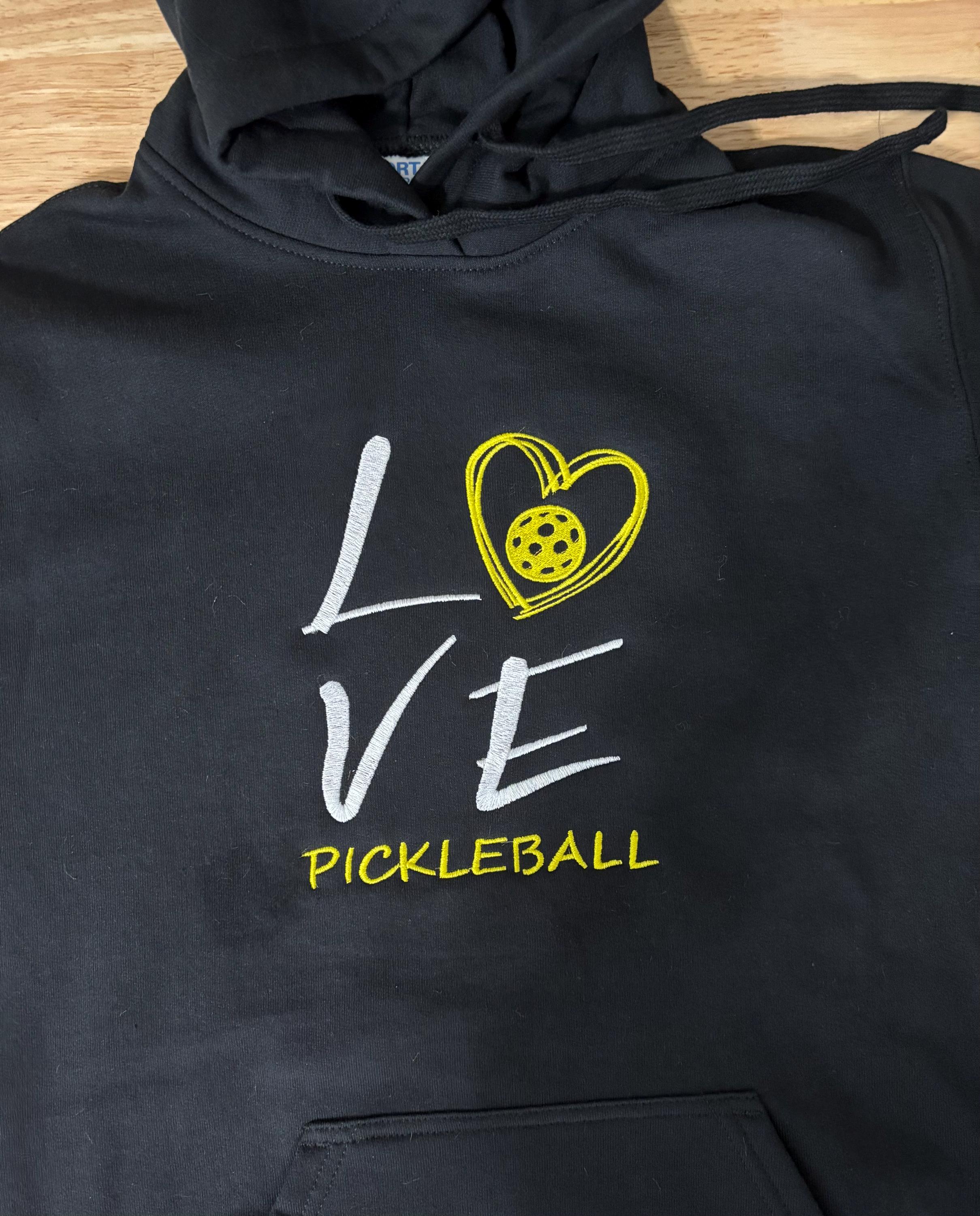 Embroidered Pickleball Hoodie – "Love Pickleball" Design, Cozy Fleece Sweatshirt