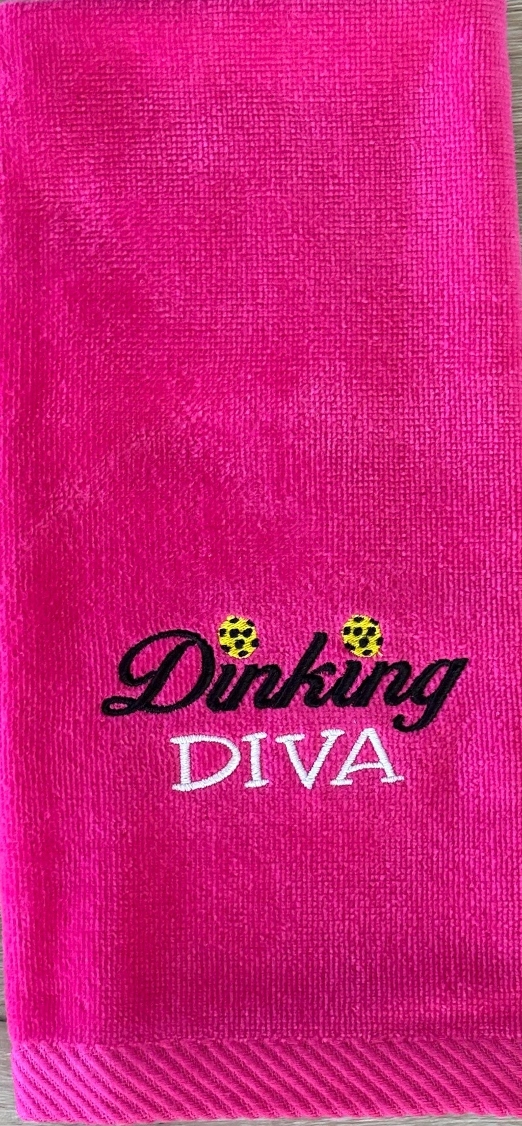 Dinking Diva Pickleball Towel – Hot Pink-Embroidered Cotton velour