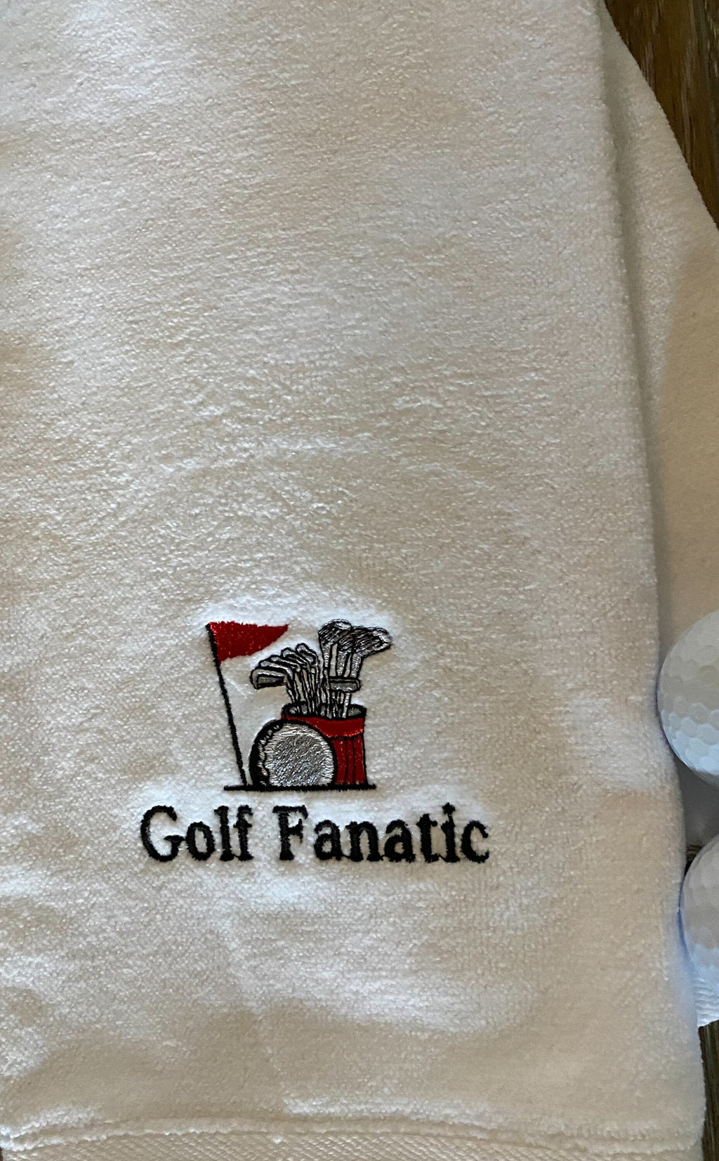 Golf Fanatic Embroidered Towel – Golf Bag and Flag Design