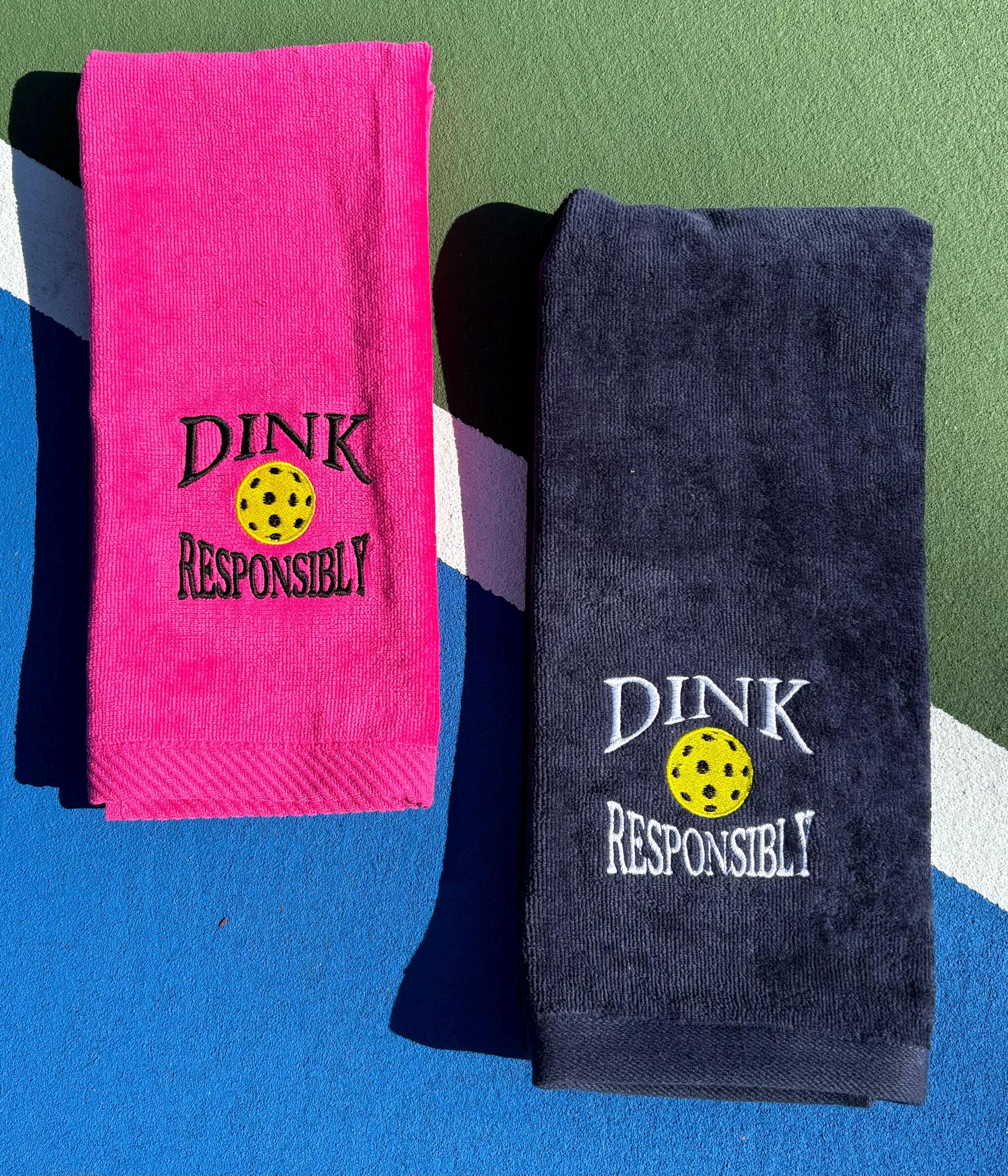 Personalized Pickleball towel- Navy blue or Pink towel-Embroidered- "Dink Responsibly"  Towel –