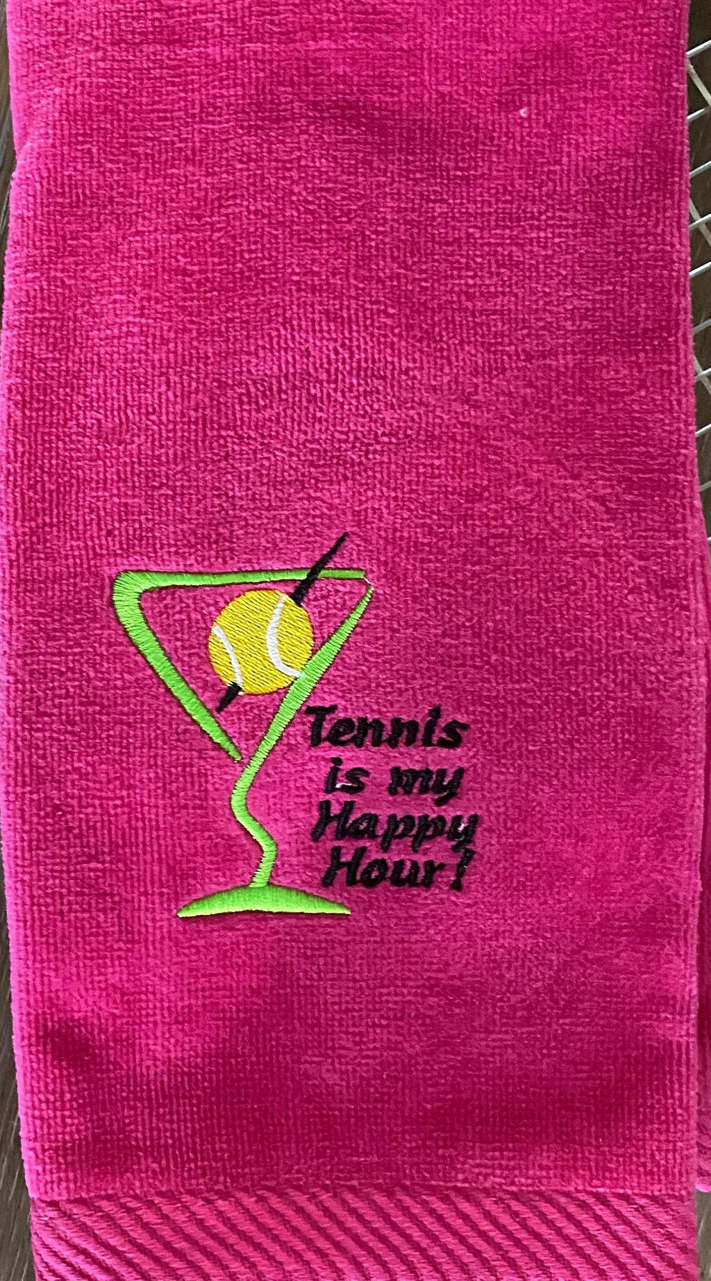 Custom Embroidered Tennis Towel – “Tennis Is My Happy Hour” Gift for Tennis Players