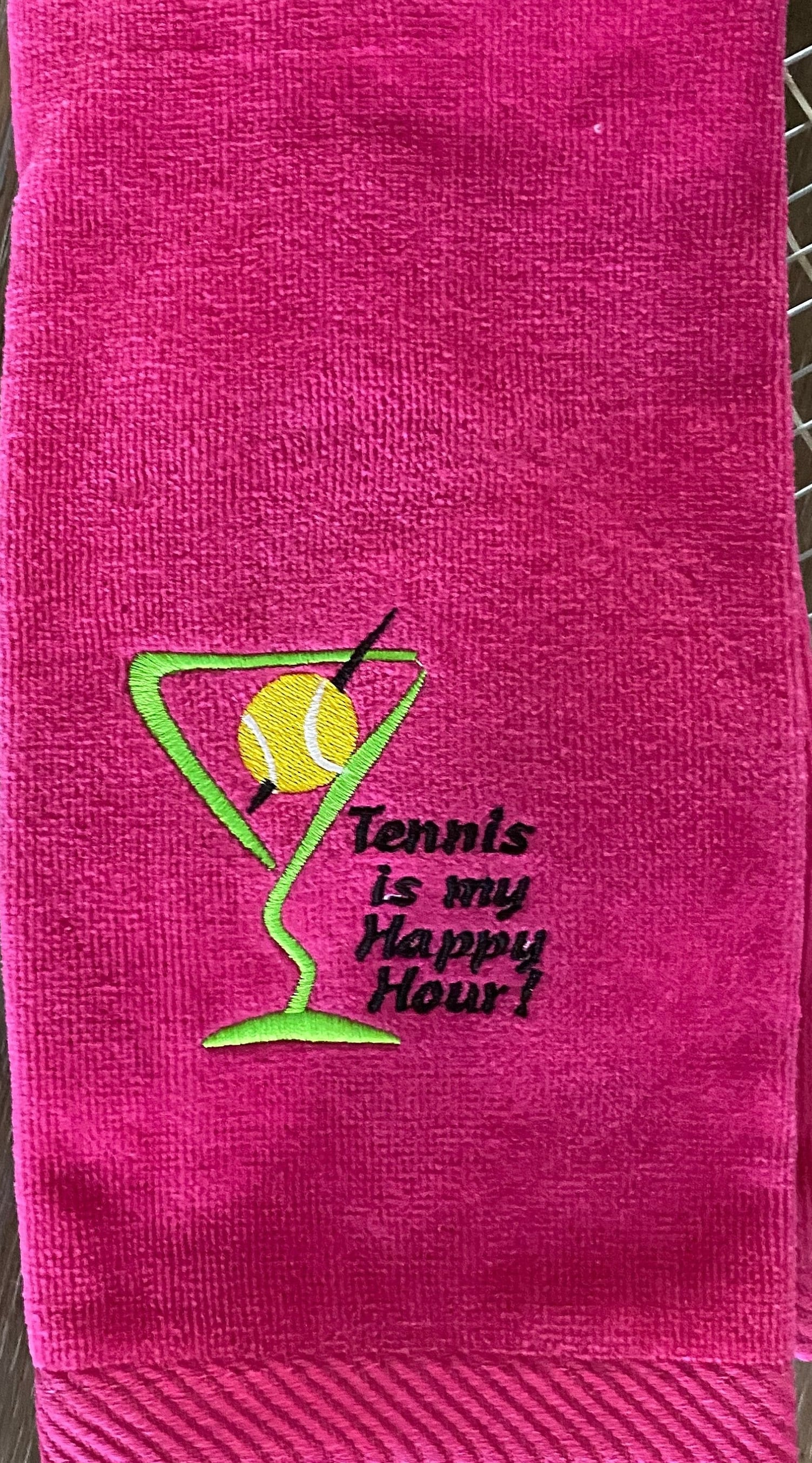 Custom Embroidered Tennis Towel – “Tennis Is My Happy Hour” Gift for Tennis Players