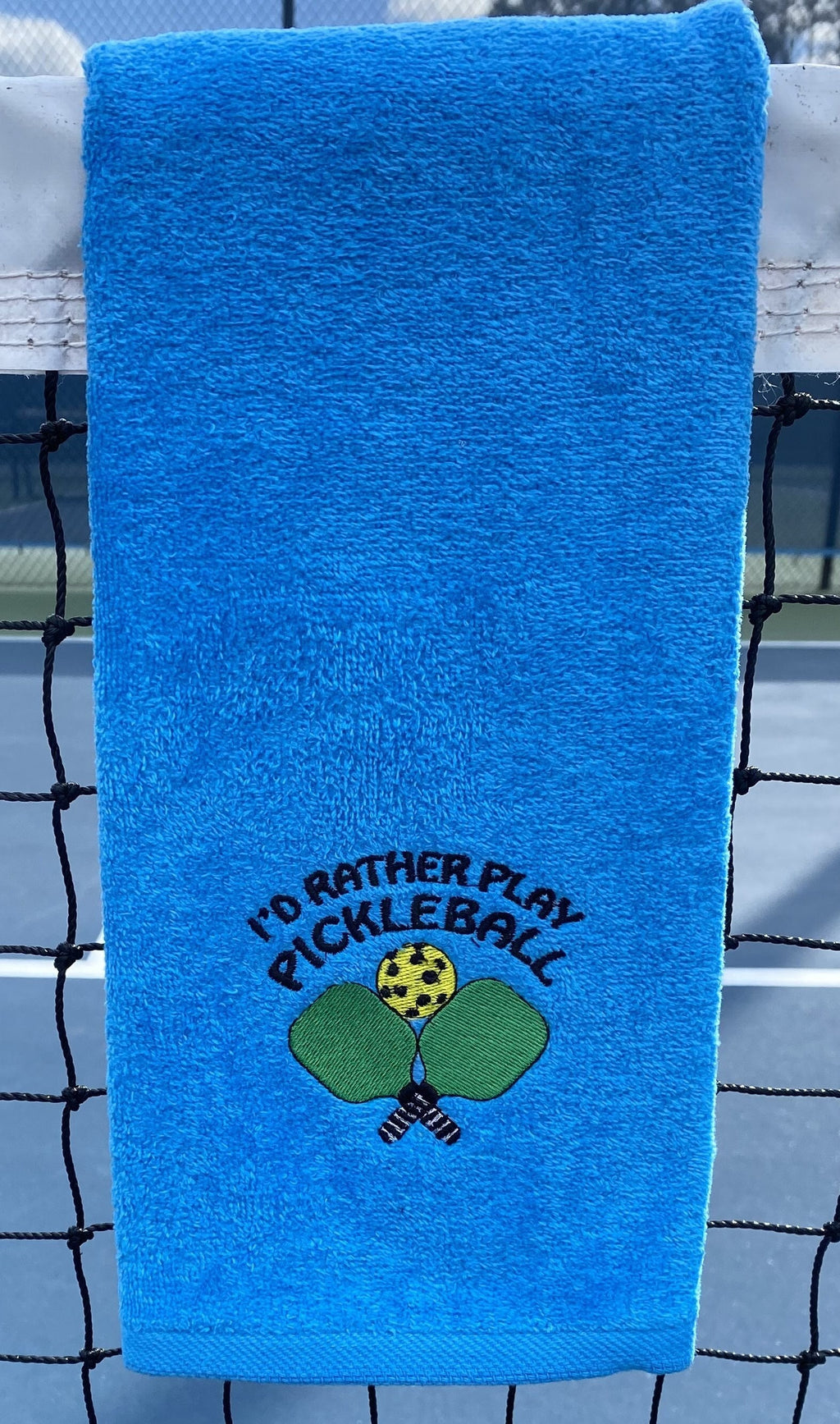 Embroidered Pickleball Towel: Personalized Cotton Velour, "I'd Rather Play"