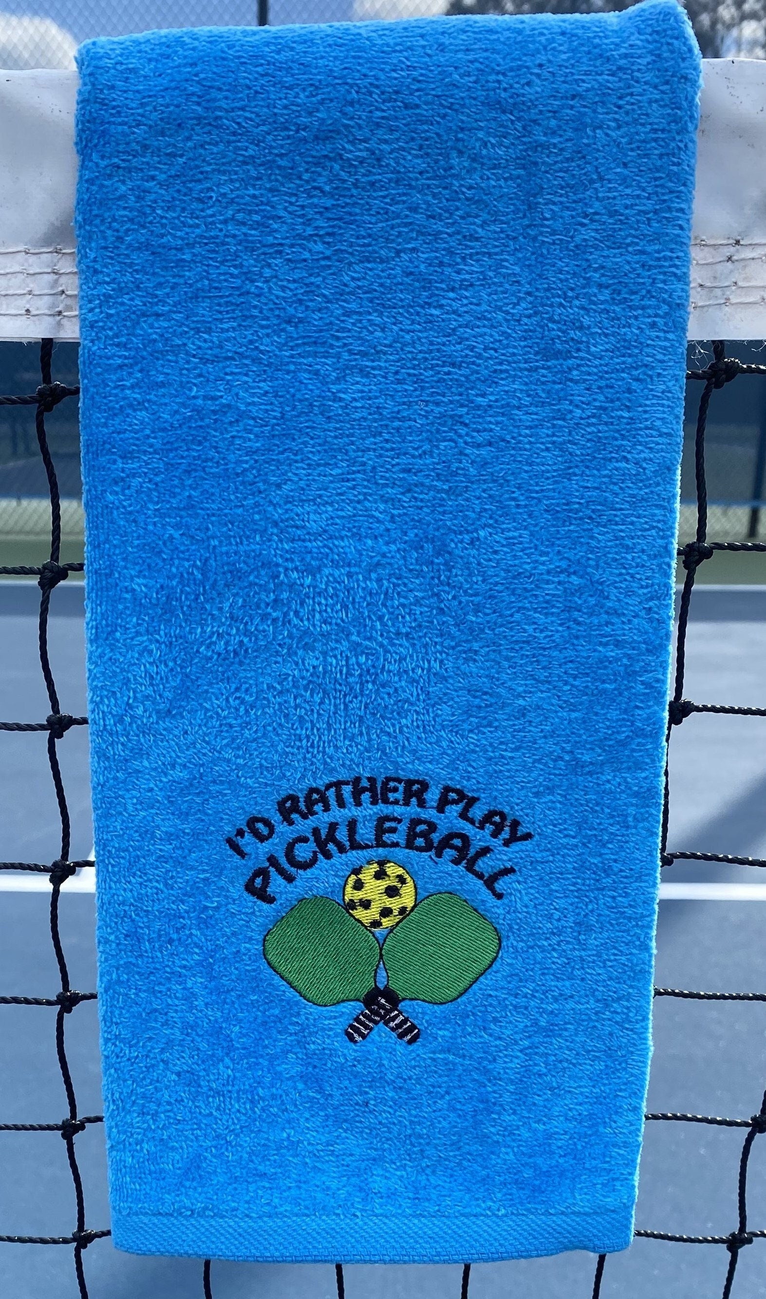 Embroidered Pickleball Towel: Personalized Cotton Velour, "I'd Rather Play"