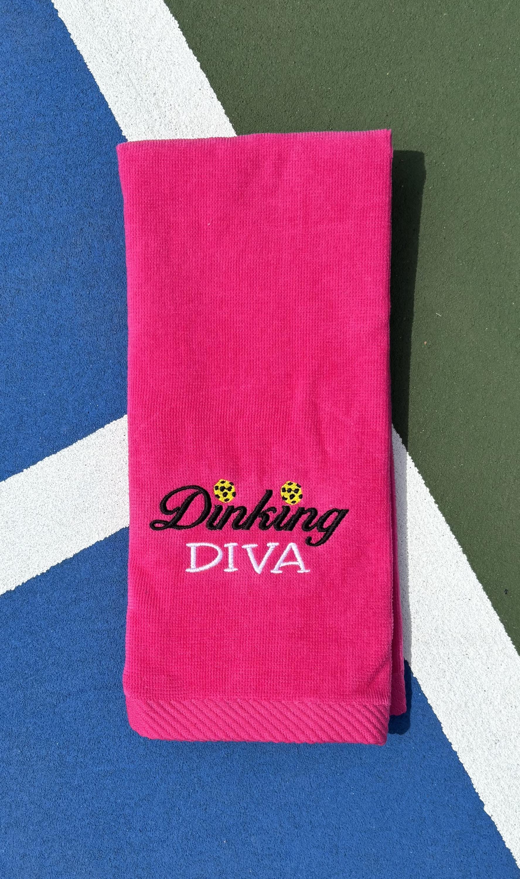 Dinking Diva Pickleball Towel – Hot Pink-Embroidered Cotton velour