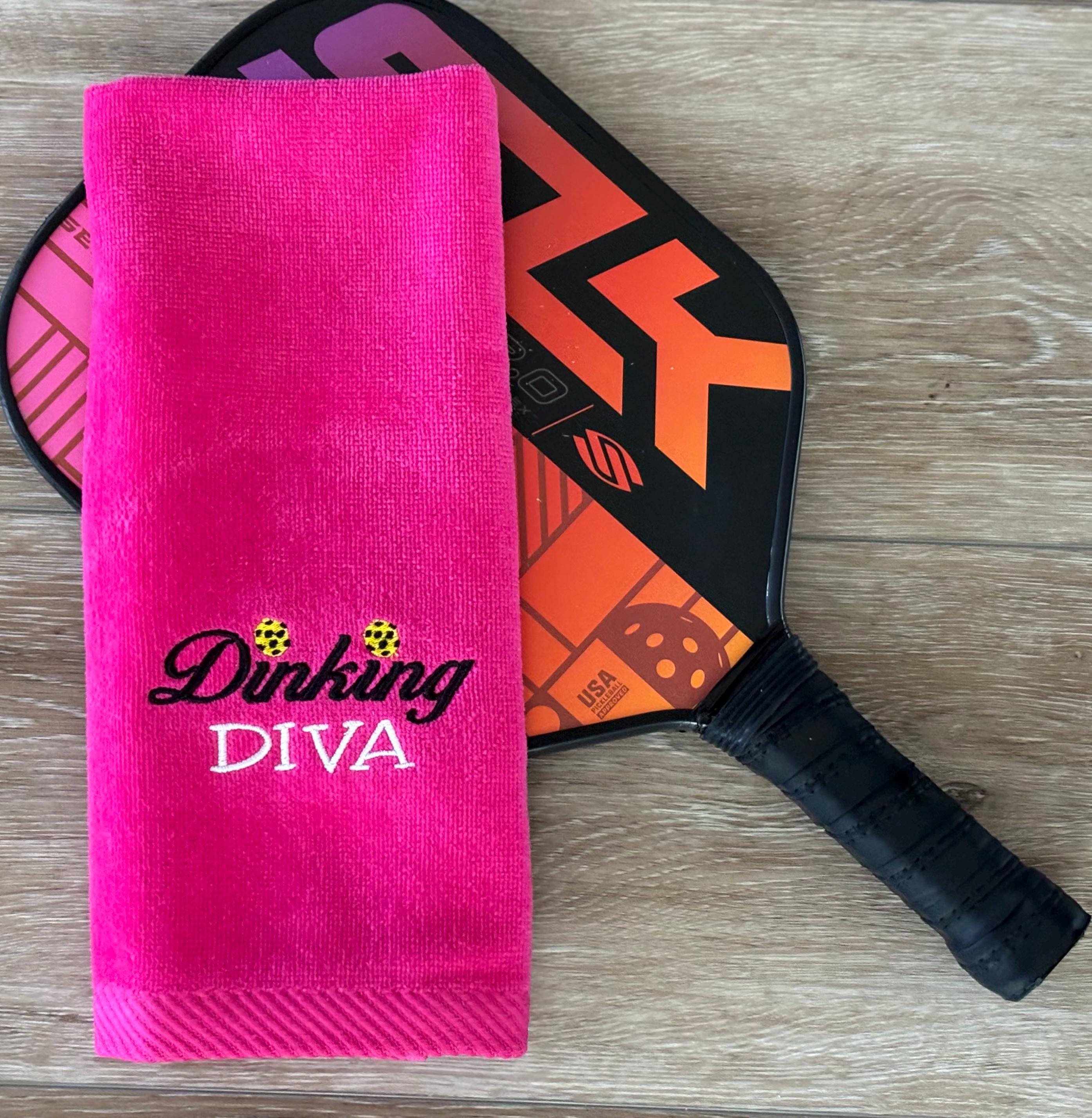 Dinking Diva Pickleball Towel – Hot Pink-Embroidered Cotton velour