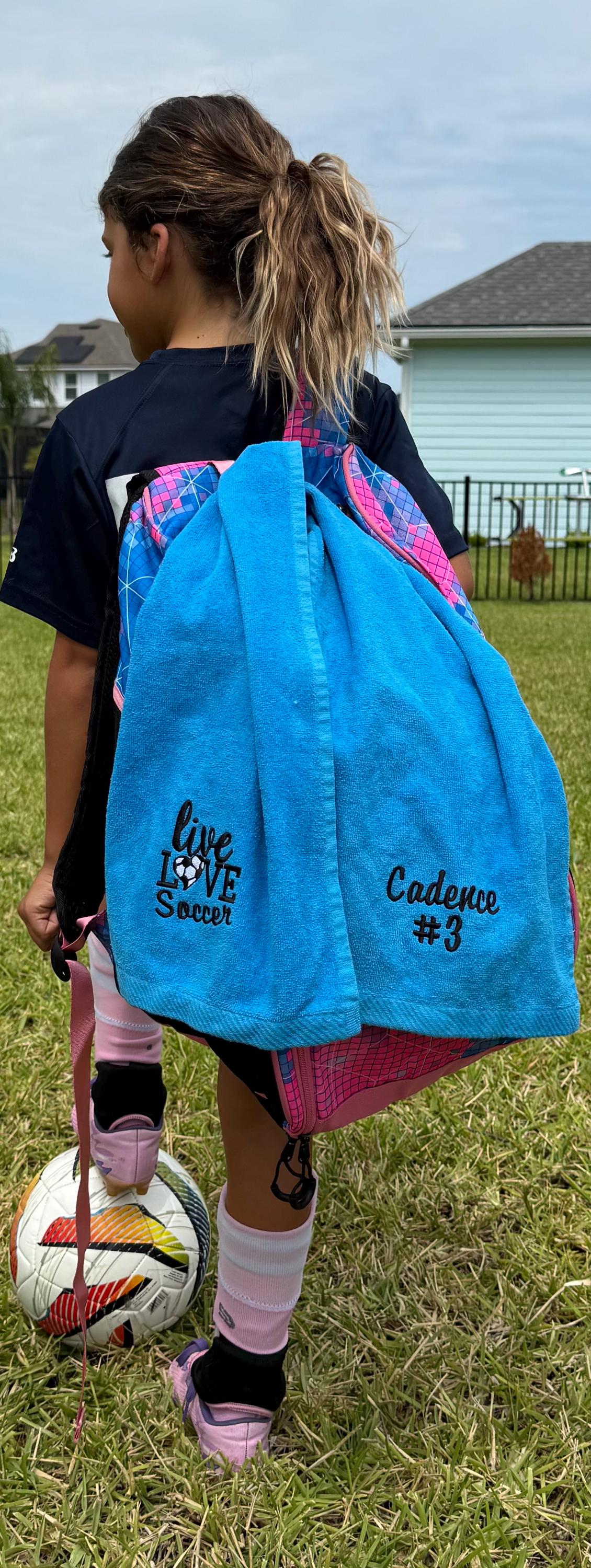 Personalized Embroidered Soccer Towel: Custom Name & Number, Soft Cotton