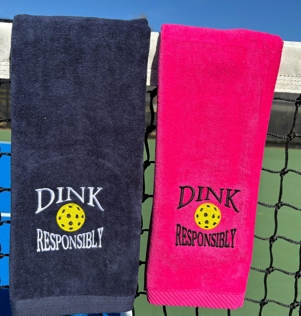Personalized Pickleball towel- Navy blue or Pink towel-Embroidered- "Dink Responsibly"  Towel –