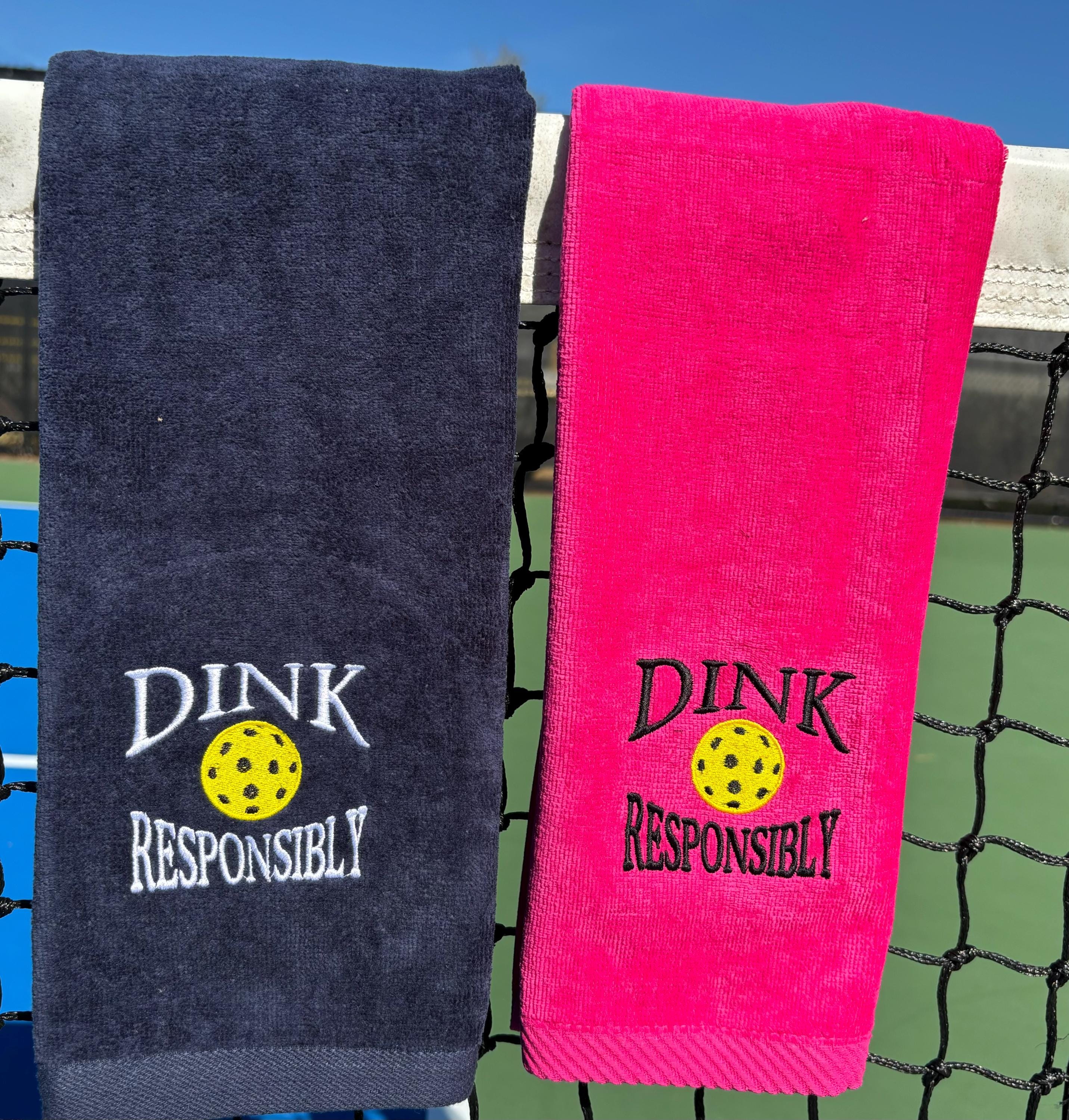 Personalized Pickleball towel- Navy blue or Pink towel-Embroidered- "Dink Responsibly"  Towel –