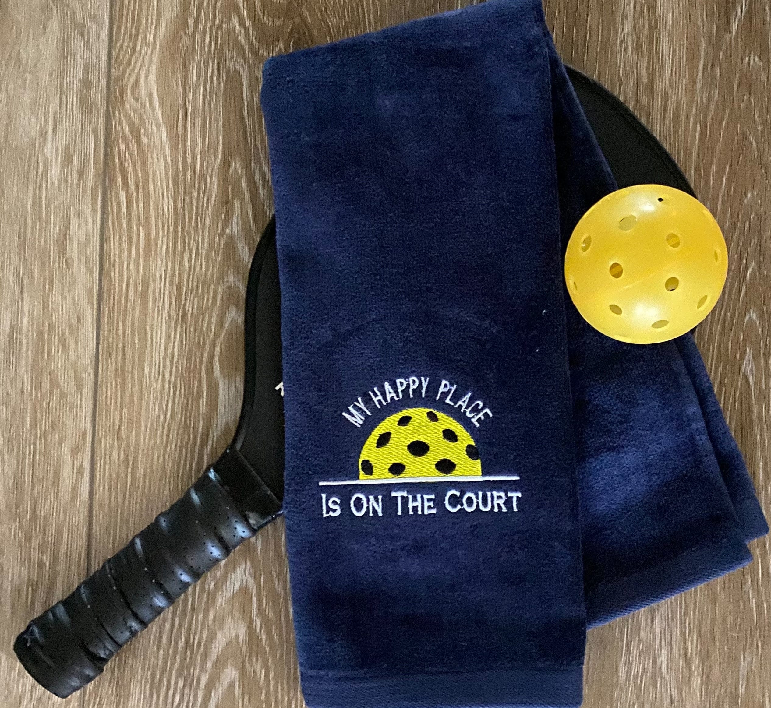 Personalized Pickleball Towel | Embroidered Cotton Sports Gift |My Happy Place is on the Court