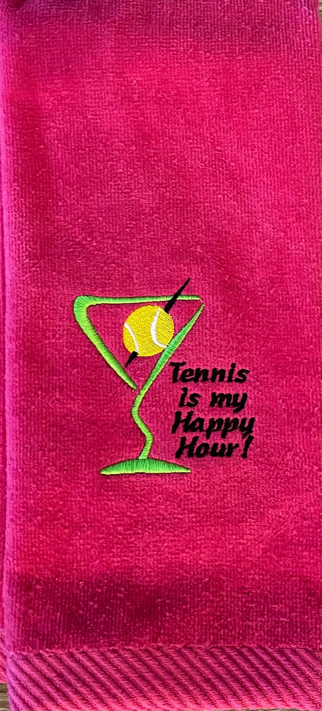 Custom Embroidered Tennis Towel – “Tennis Is My Happy Hour” Gift for Tennis Players