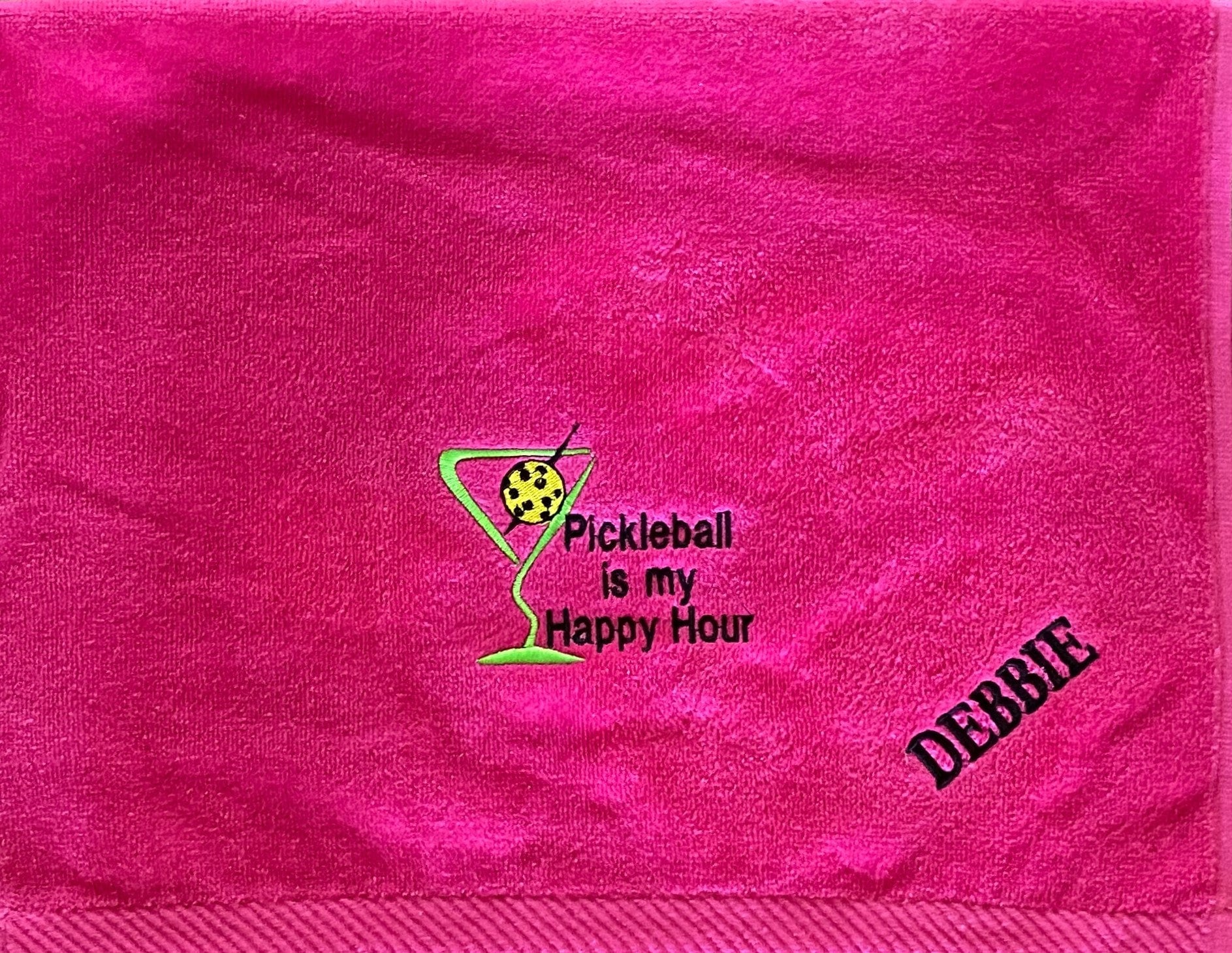 Personalized Pickleball Towel – “Pickleball Is My Happy Hour” | Embroidered