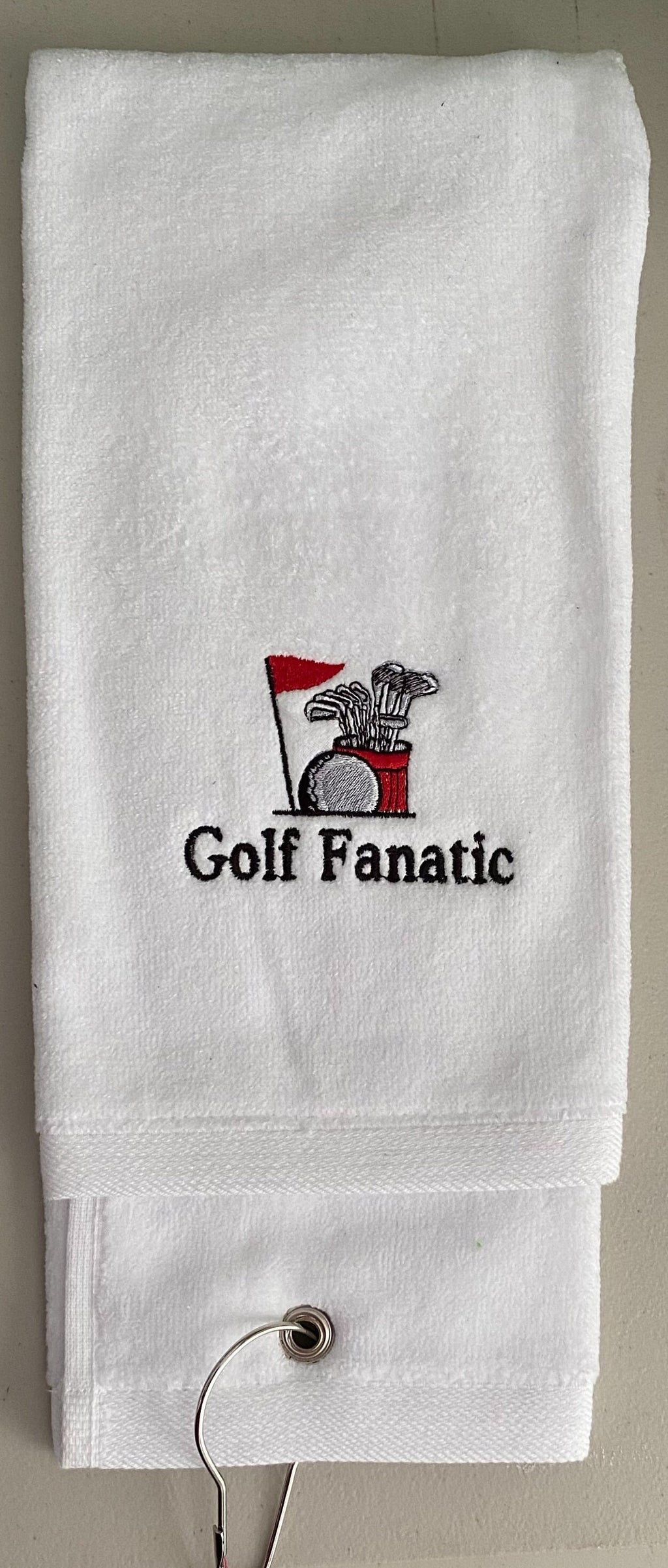 Golf Fanatic Embroidered Towel – Golf Bag and Flag Design