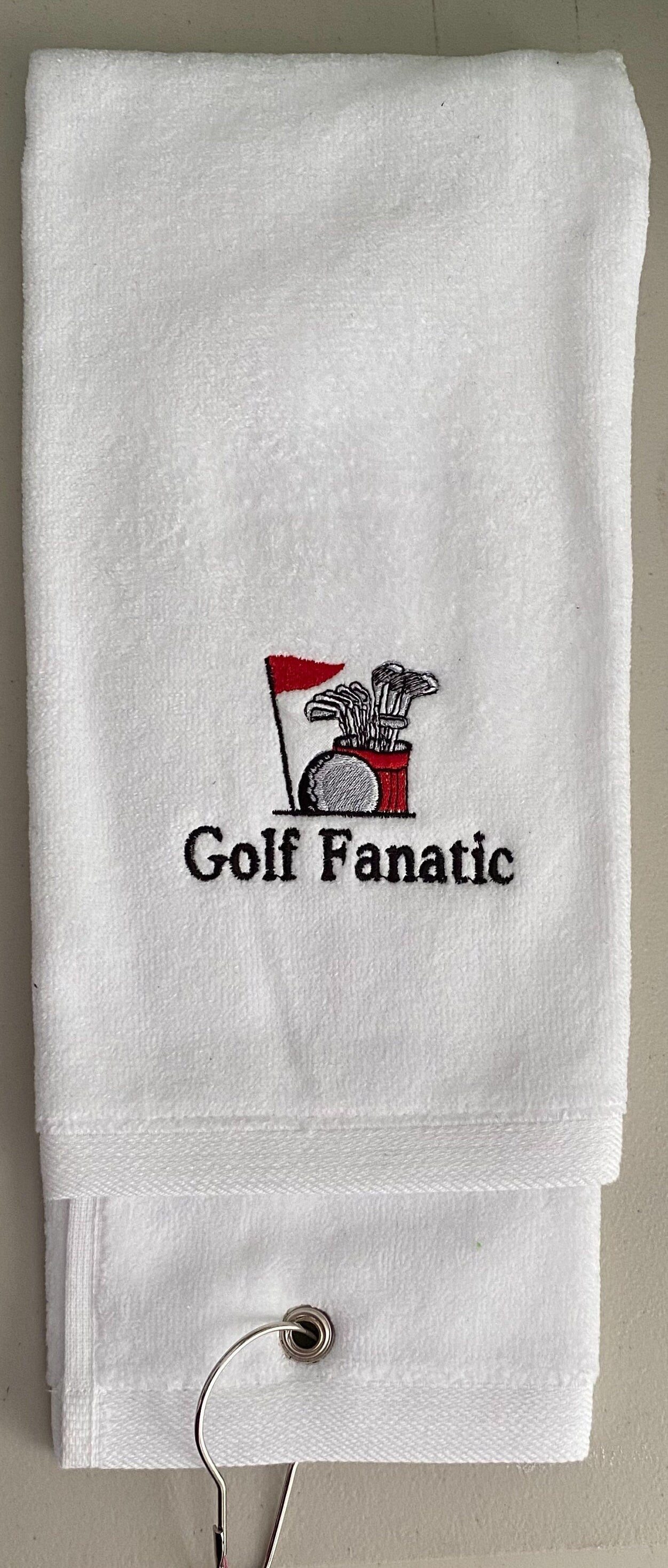 Golf Fanatic Embroidered Towel – Golf Bag and Flag Design
