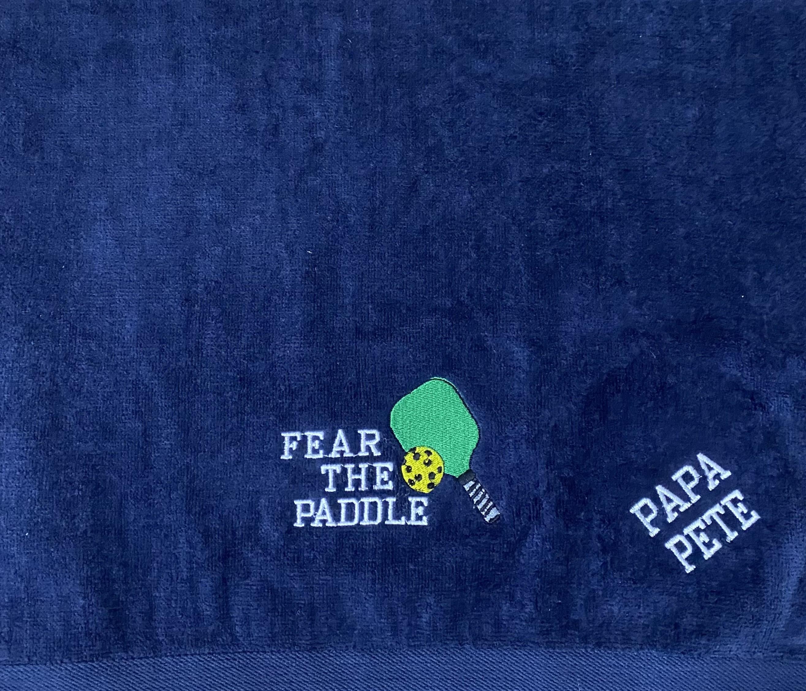 Personalized Pickleball Towel – Navy Embroidered - Fear The Paddle Pickleball Gift