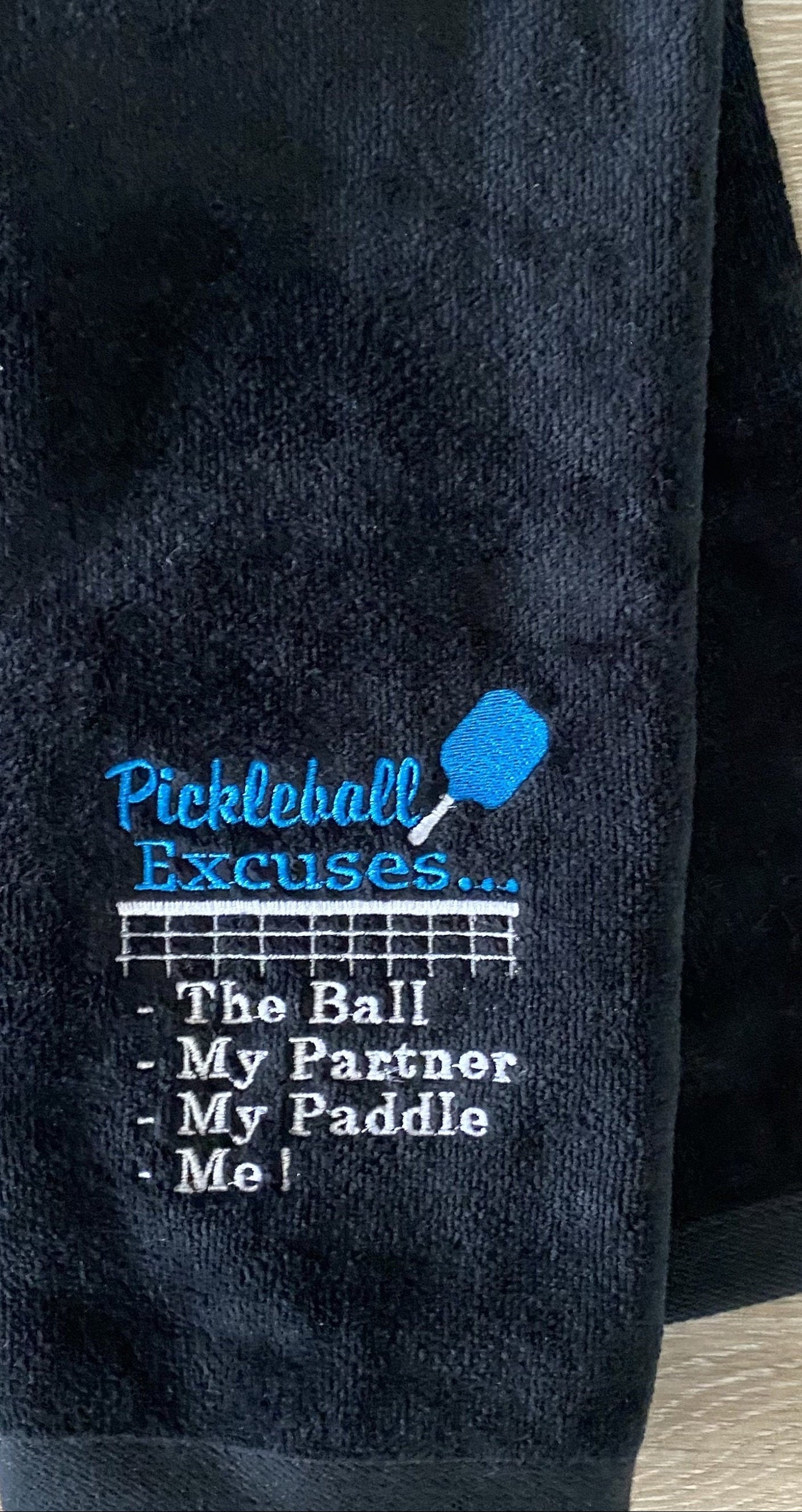 Custom Embroidered Pickleball Excuses Towel: Personalized Sports Gift