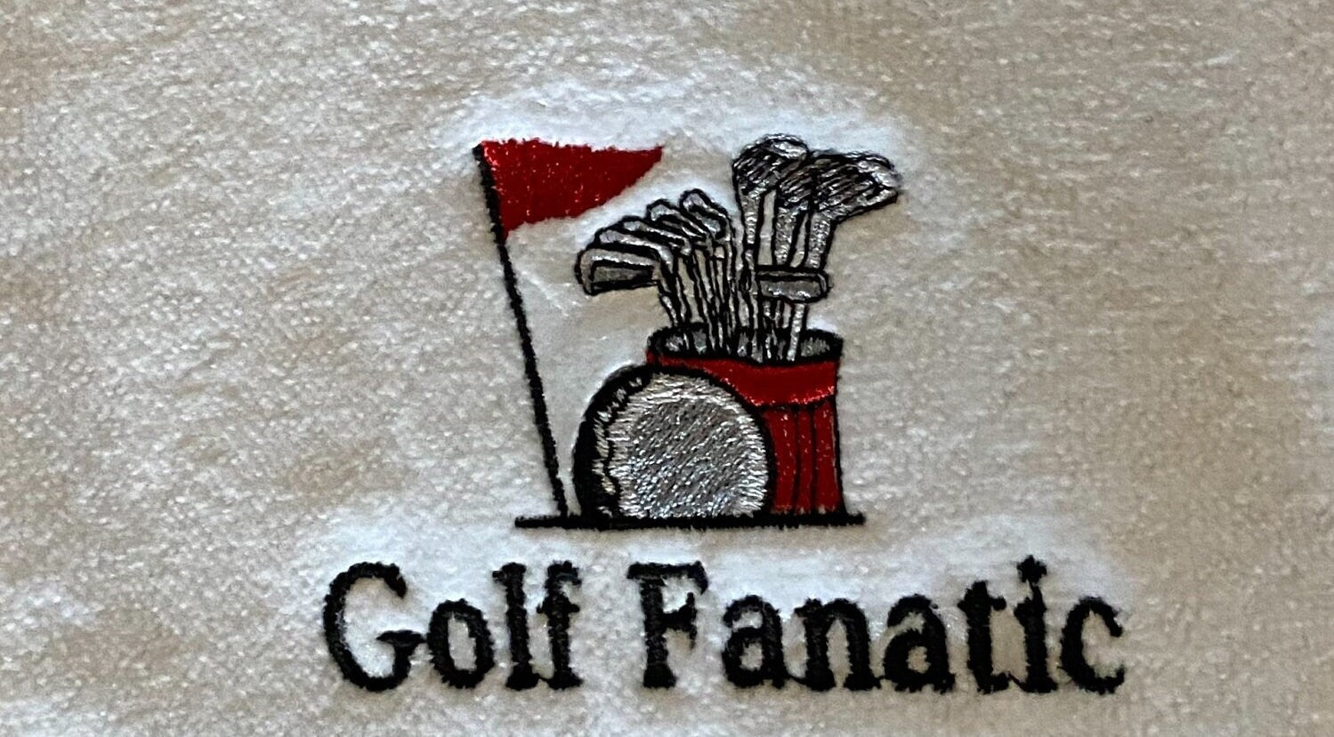 Golf Fanatic Embroidered Towel – Golf Bag and Flag Design