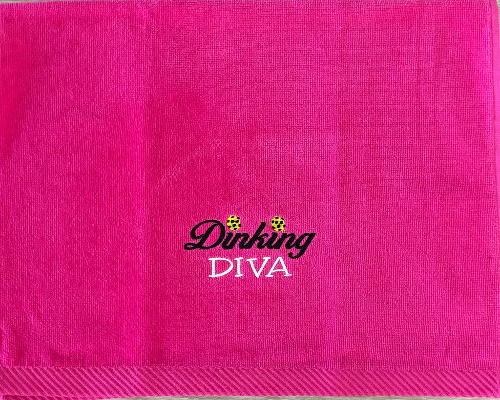 Dinking Diva Pickleball Towel – Hot Pink-Embroidered Cotton velour