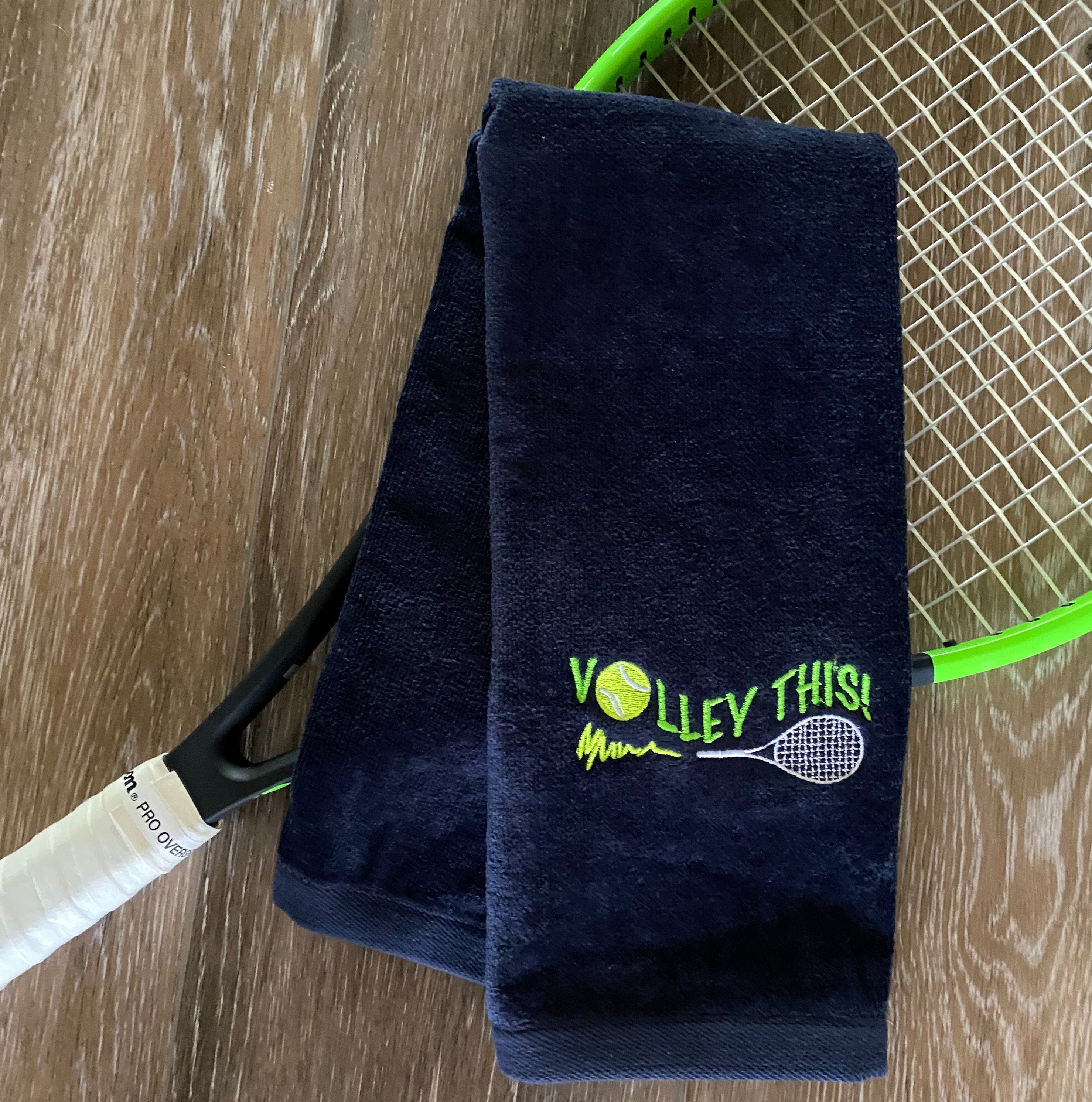 Embroidered Tennis Towel -"Volley This!" Cotton Velour Custom Towel