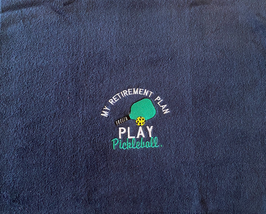 Personalized Pickleball towel-Navy- My Retirement Plan, Play pickleball- Embroidered Towel -