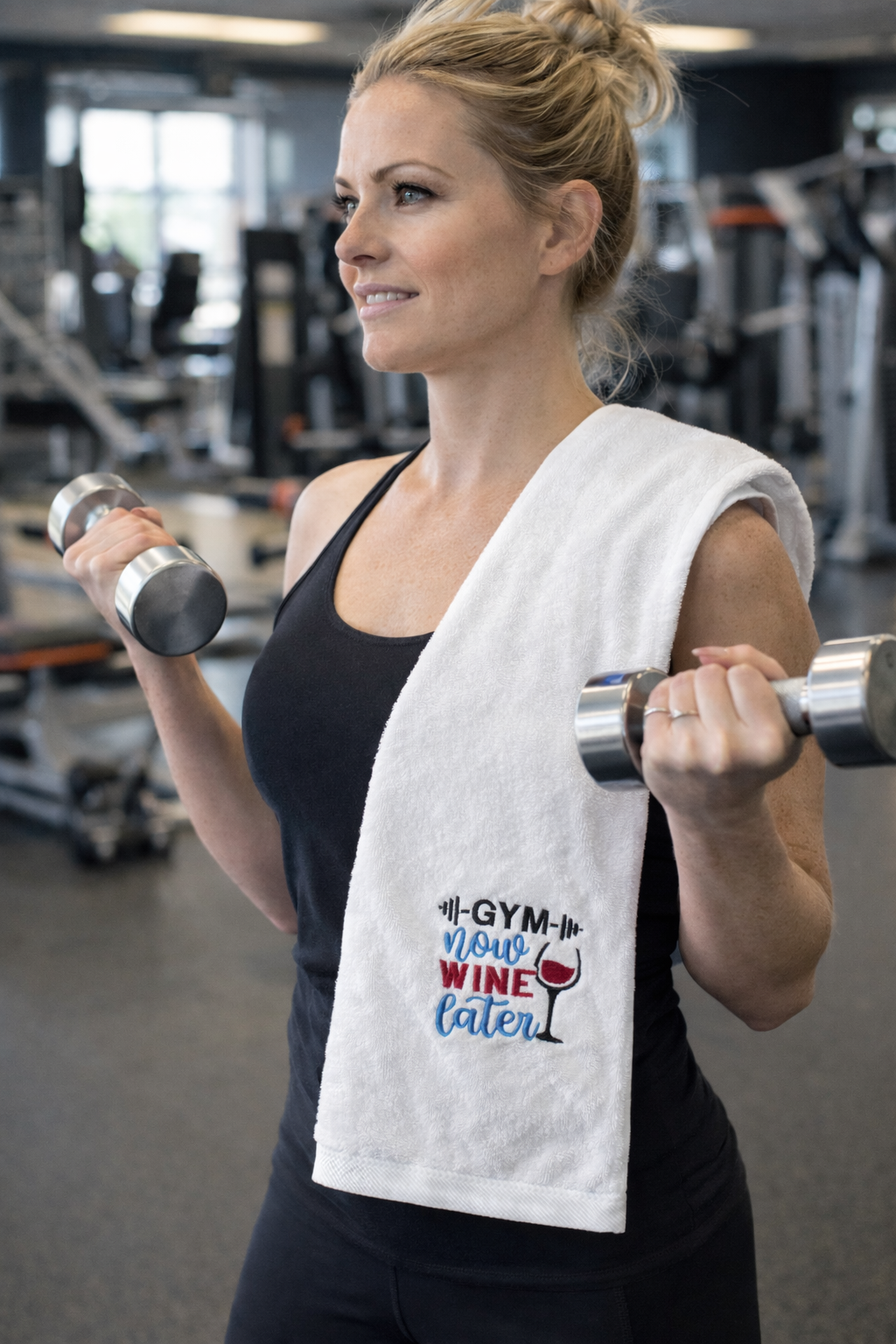 Embroidered Workout Gym Towel - Custom Fitness Towel -Gym Now, Wine later