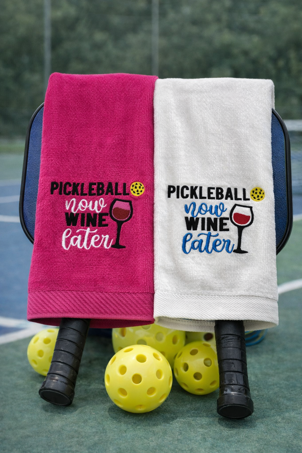 Pickleball Now, Wine Later -Personalized Embroidered Pickleball Towel,