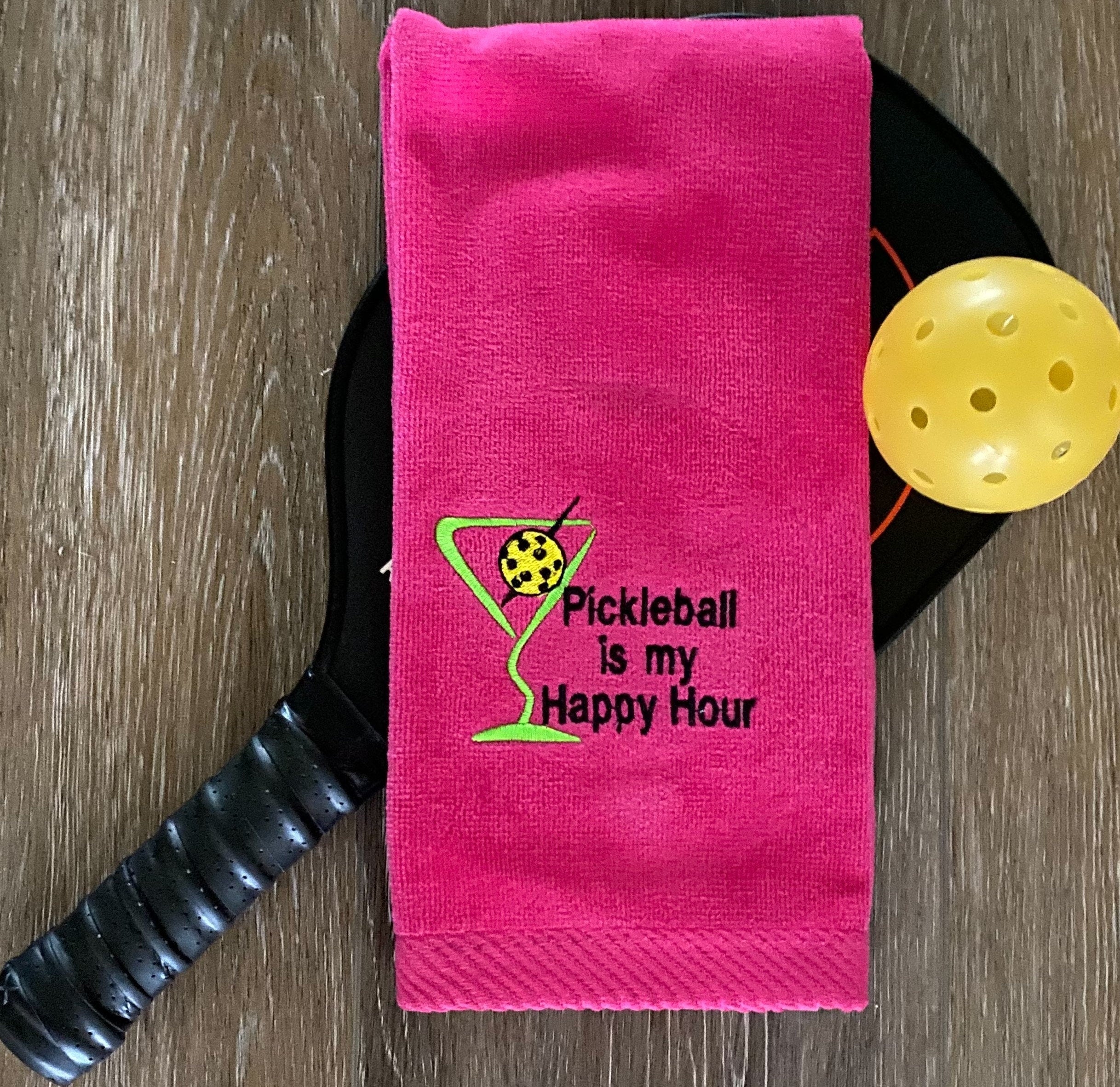Personalized Pickleball Towel – “Pickleball Is My Happy Hour” | Embroidered