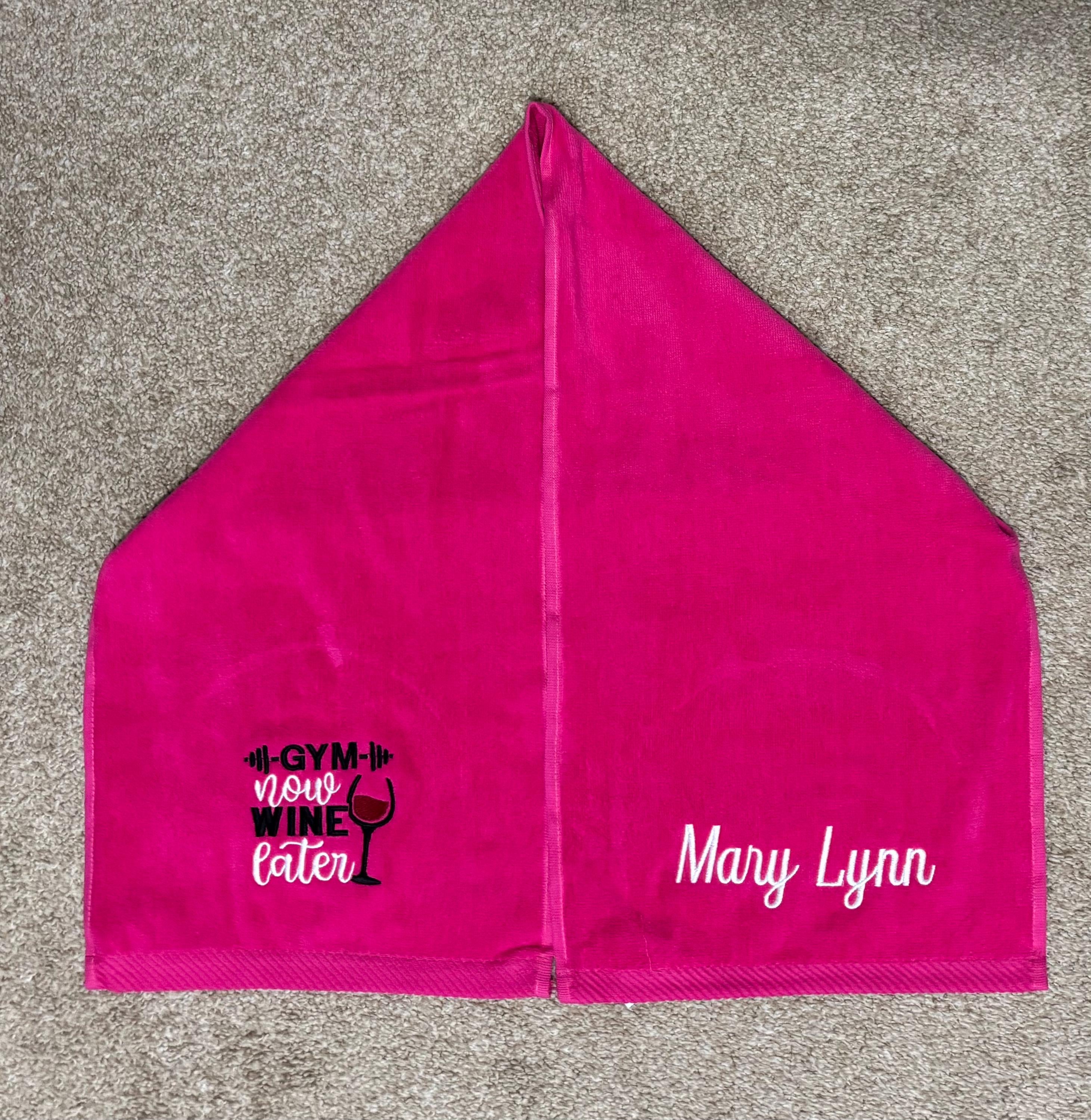 Embroidered Workout Gym Towel - Custom Fitness Towel -Gym Now, Wine later